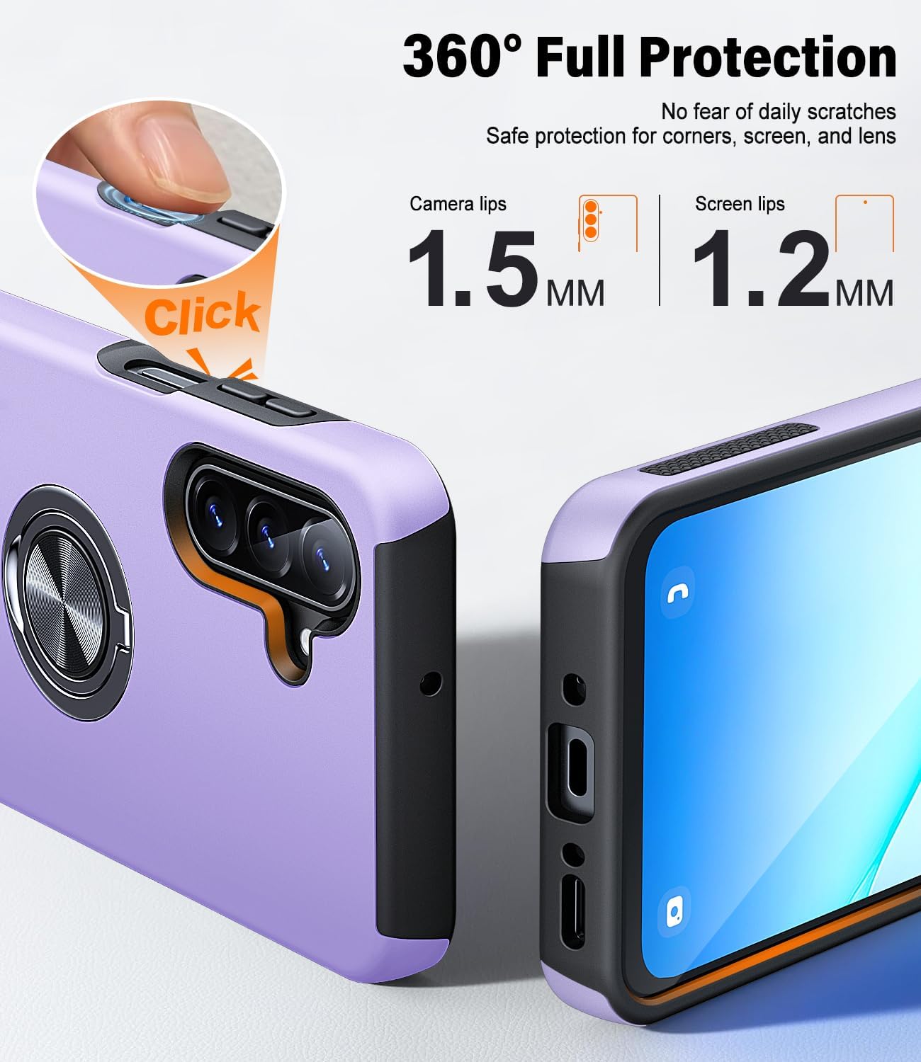Detalle 2 de AOUIA Galaxy A17 Case (Purple) with 2-Pack Screen Protectors and 360° Ring Stand
