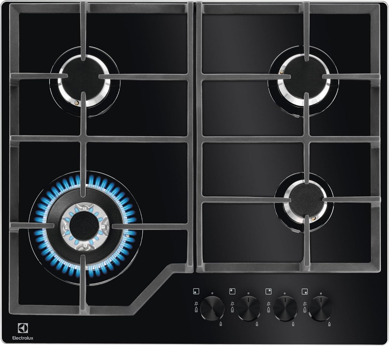 Electrolux EGM6343YAK Serie 600 Piano cottura a gas da incasso 60 cm in vetro nero, 4 fuochi