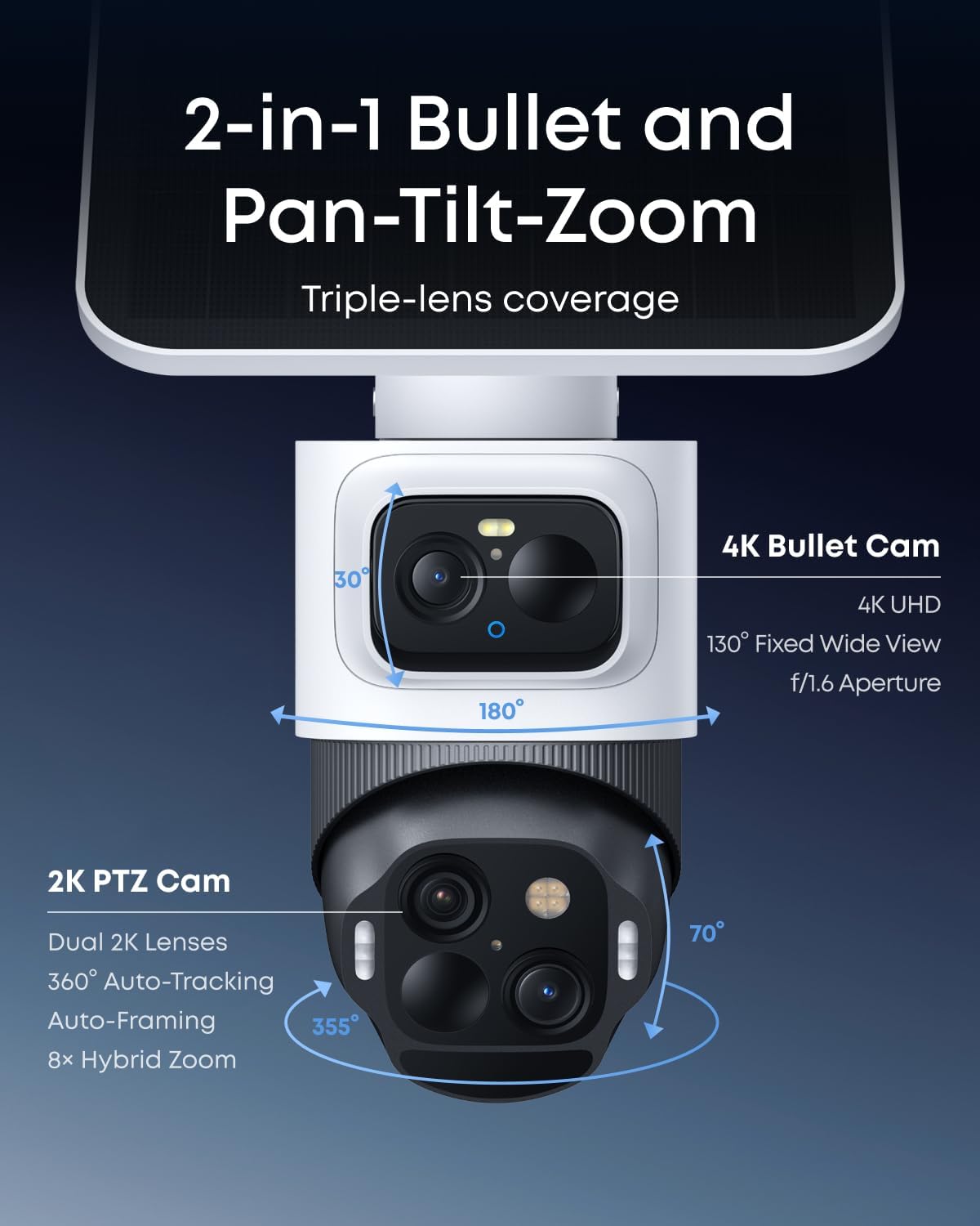Thumbnail 1 de eufyCam S4 2-Cam Kit (Solar Wireless) – Triple-lens bullet + PTZ pan-tilt-zoom camera