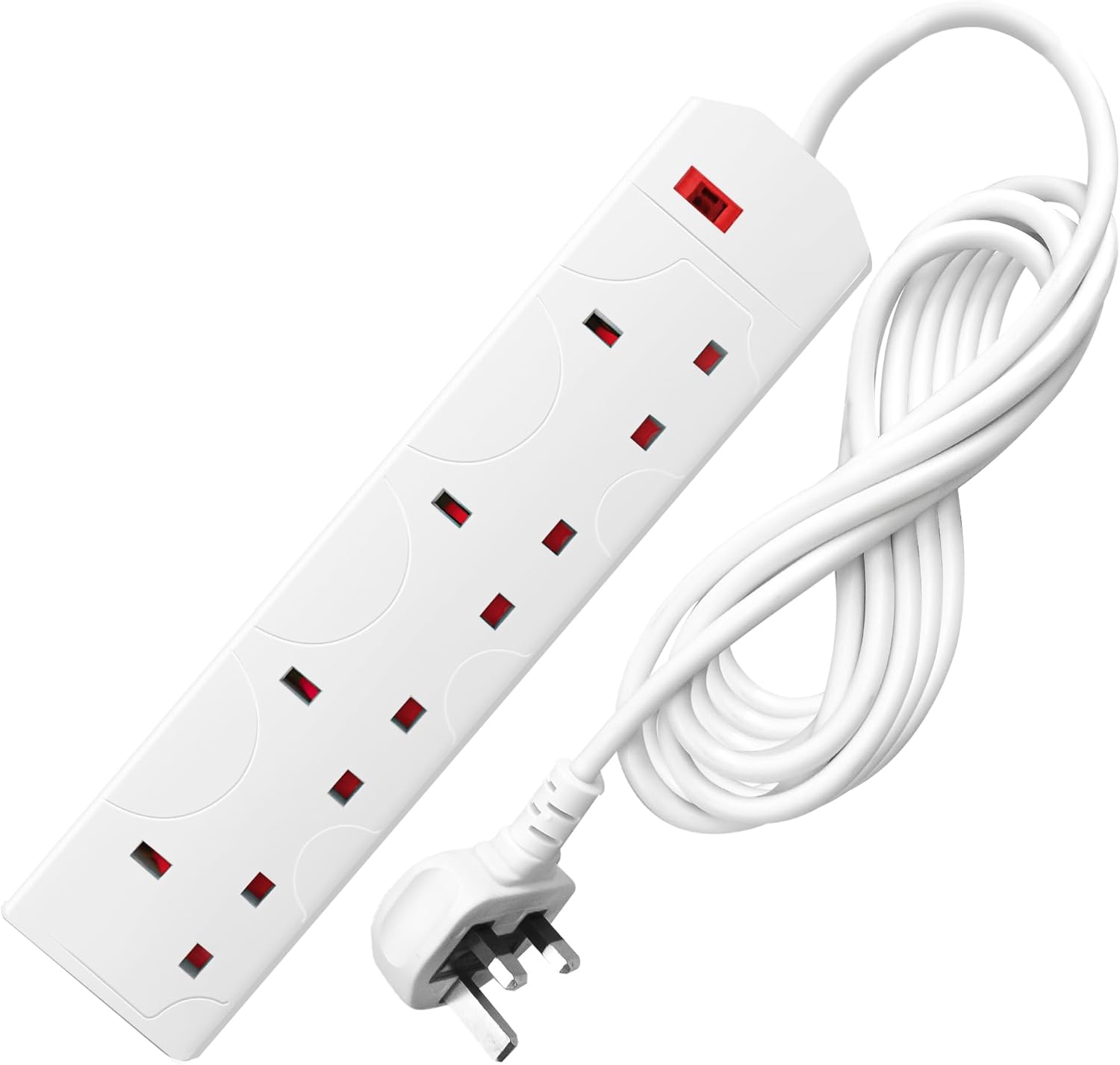 Thumbnail 1 de DESIRETECH White Electric Extension Lead (4 Gang) with 10 Metre Cable, UK Plug & Wall-Mountable Mains Strip