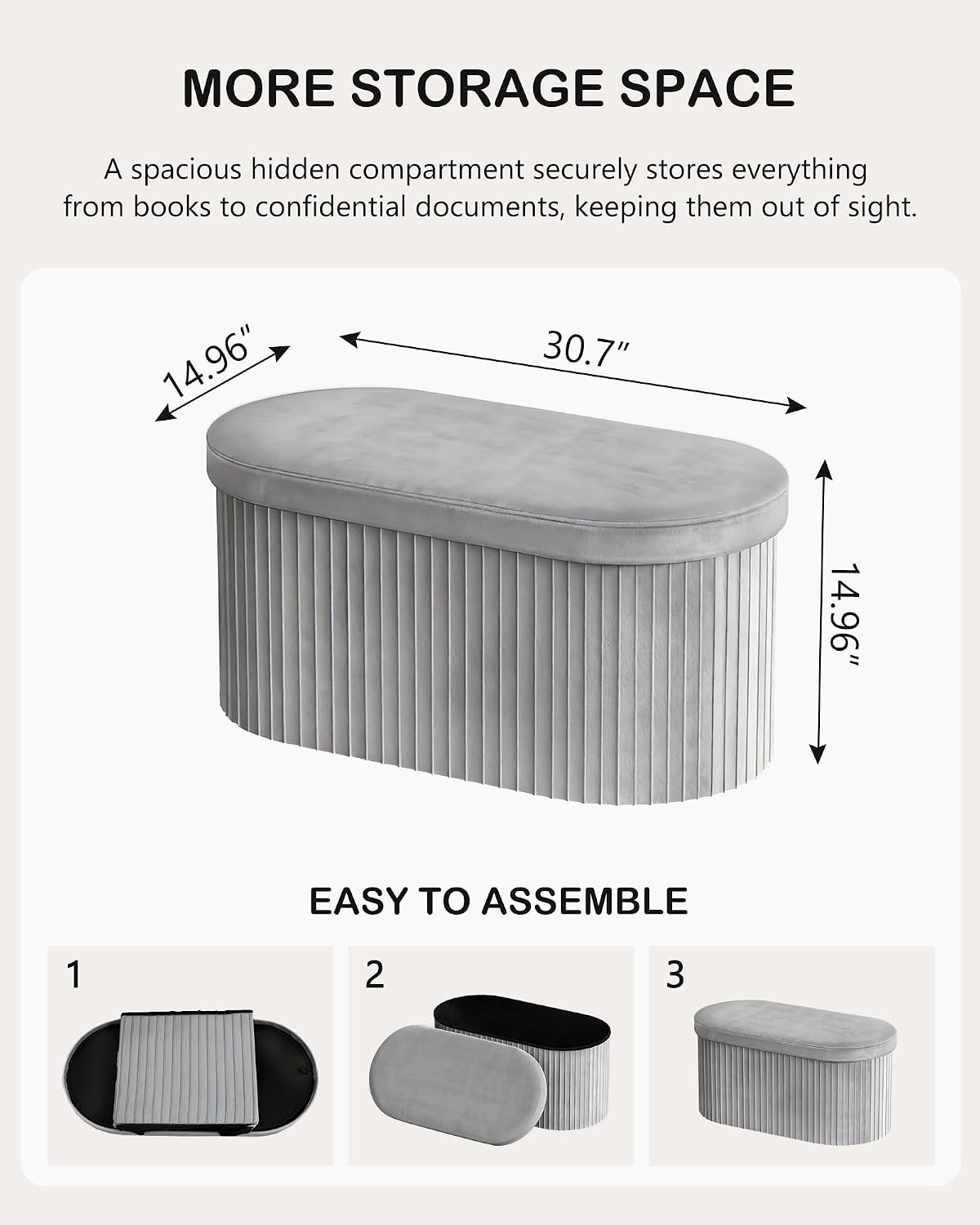 Detalle 2 de GLAXYFUR Folding Storage Ottoman, 30 x 15 x 15 Inches