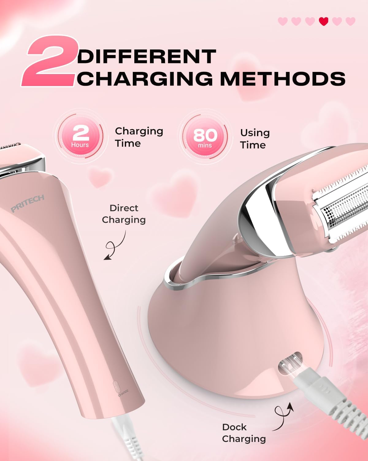 Detalle de Electric Razor for Women: Rechargeable Wet/Dry Shaver with 3 Blade Types and USB Dock