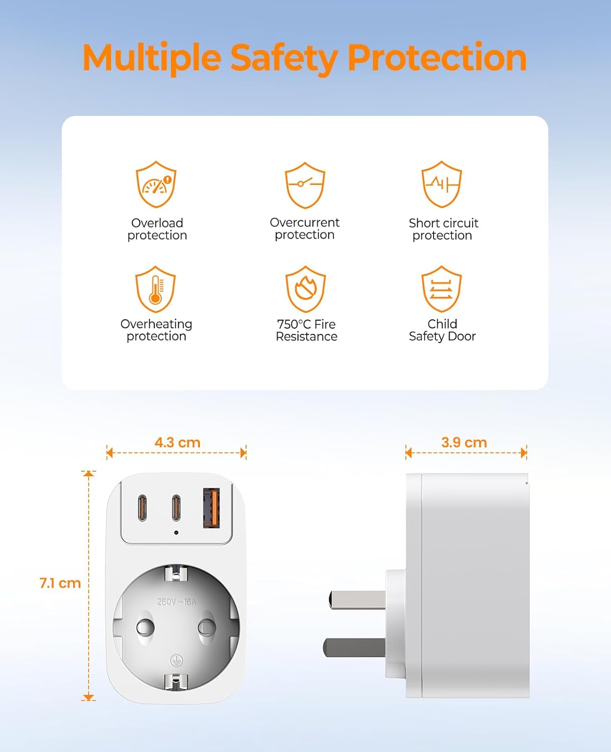 Thumbnail 4 de THUNIX Adaptateur voyage Australie/Chine 4 en 1 avec USB A et 2 USB-C (Type I) – Blanc