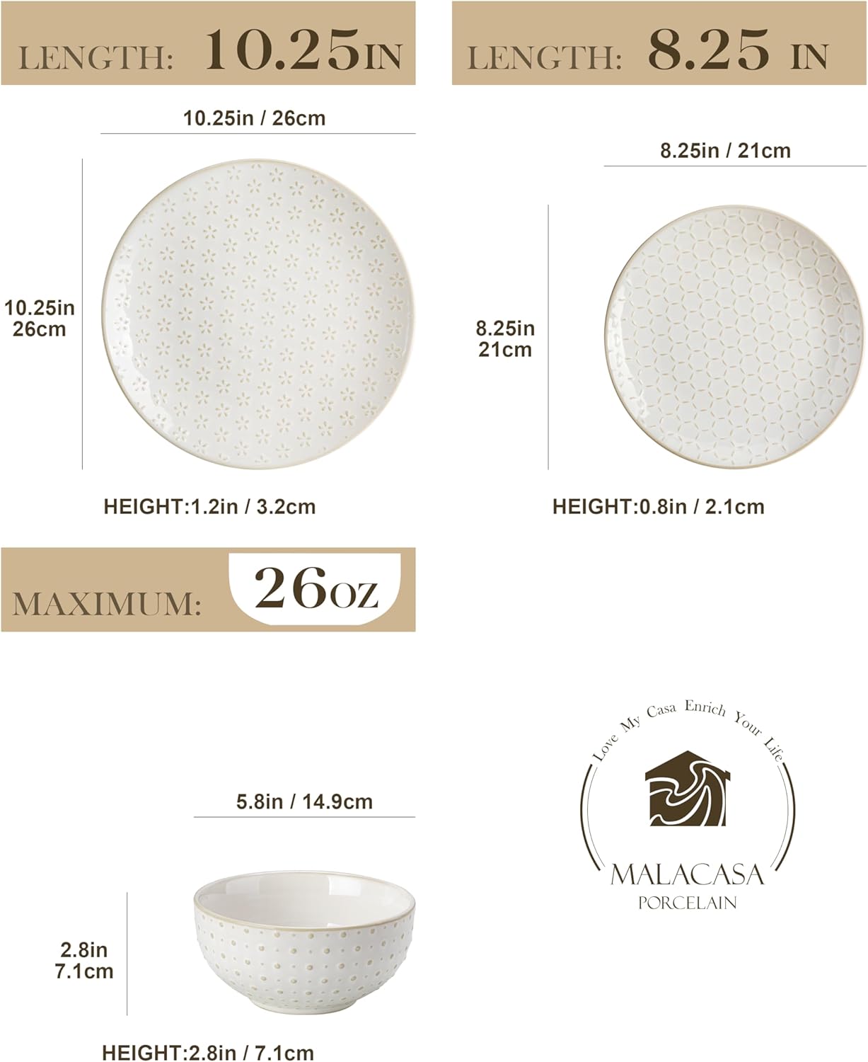 Thumbnail 1 de MALACASA 24-Piece Dinnerware Set for 8 — Embossed High- fired Ceramic Stoneware for Everyday & Entertaining