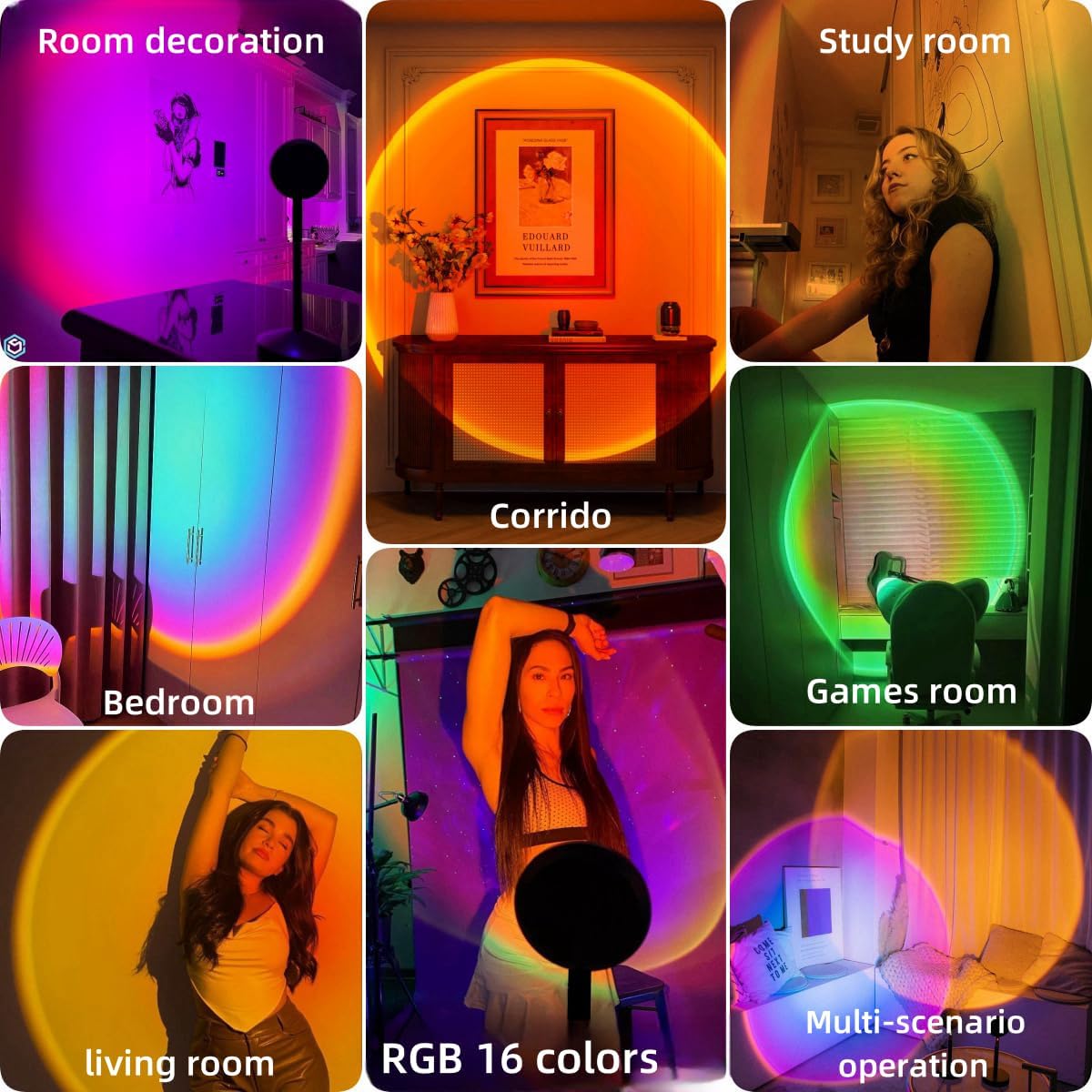 Thumbnail 1 de QUIGO Sunset Lamp Projection LED Lights – 10W Mood Lamp for Bedroom and Room Decor