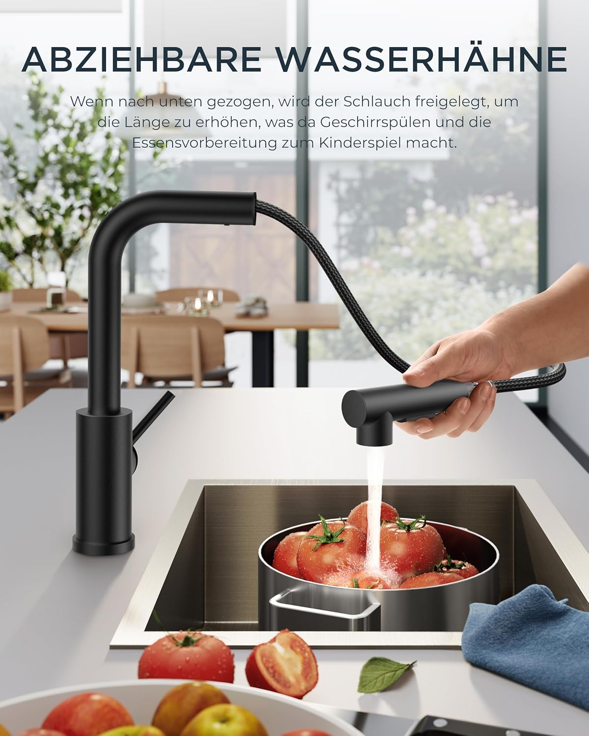 Detalle 2 de FORIOUS Wasserhahn Küche Schwarz Ausziehbar 360°