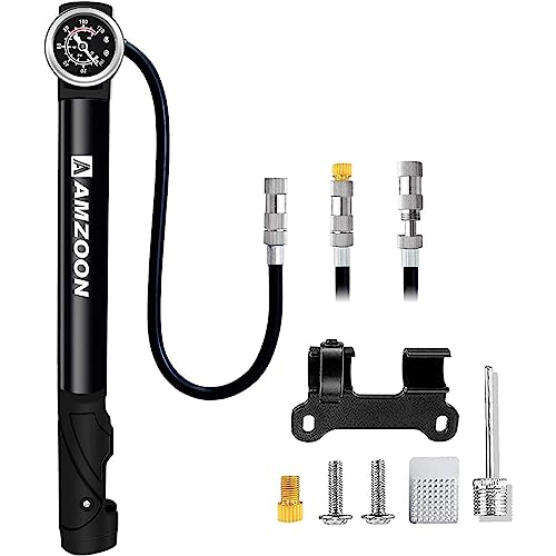 Detalle de AMZOON Mini Pompe à Vélo avec Manomètre, 120 PSI — compacte, polyvalente et précise