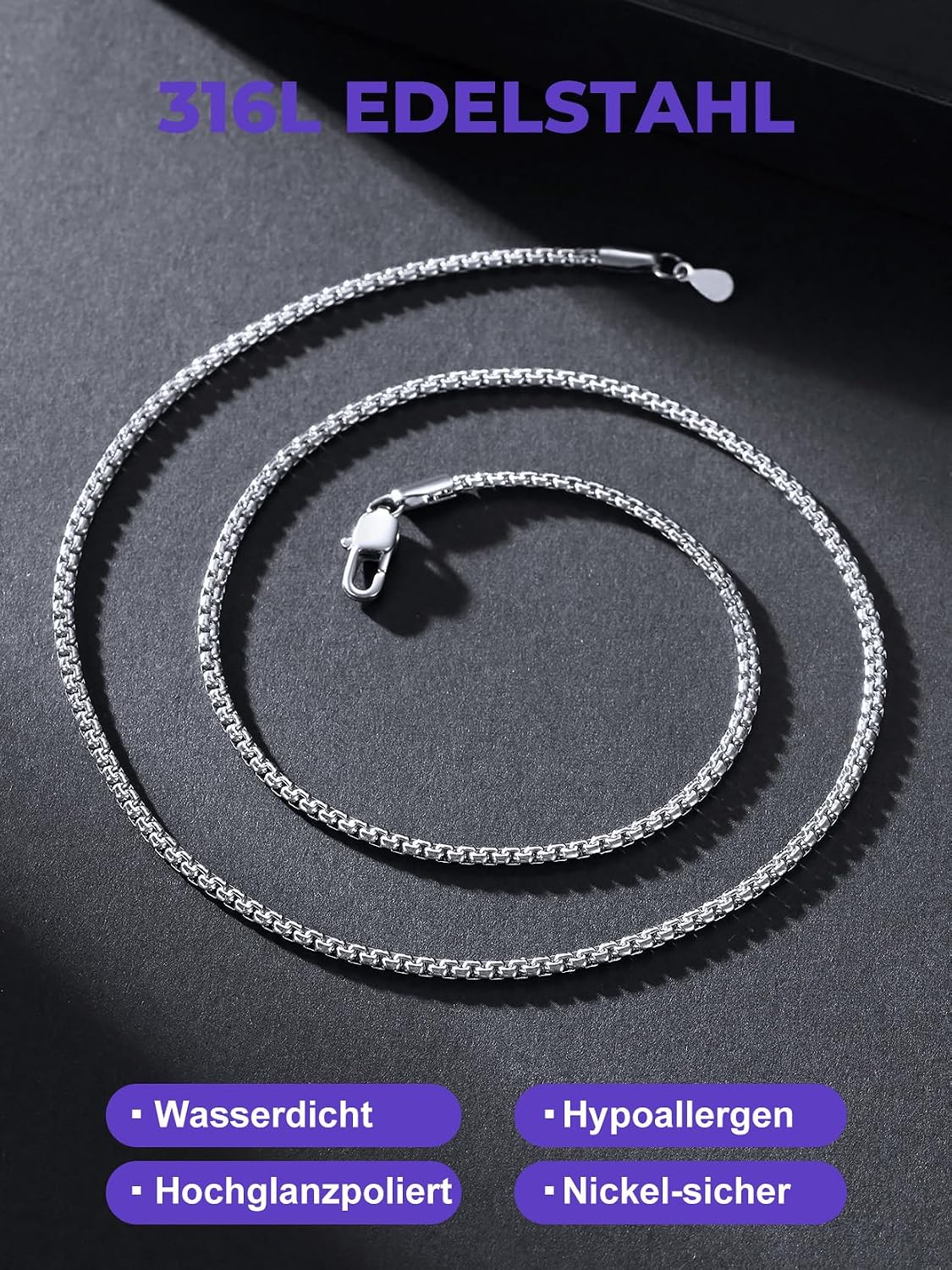 Thumbnail 2 de Richsteel Edelstahl-Kette 2/4/6 mm Venezianisch für Damen & Herren – Silber/Schwarz/Vergolden, 35–76 cm