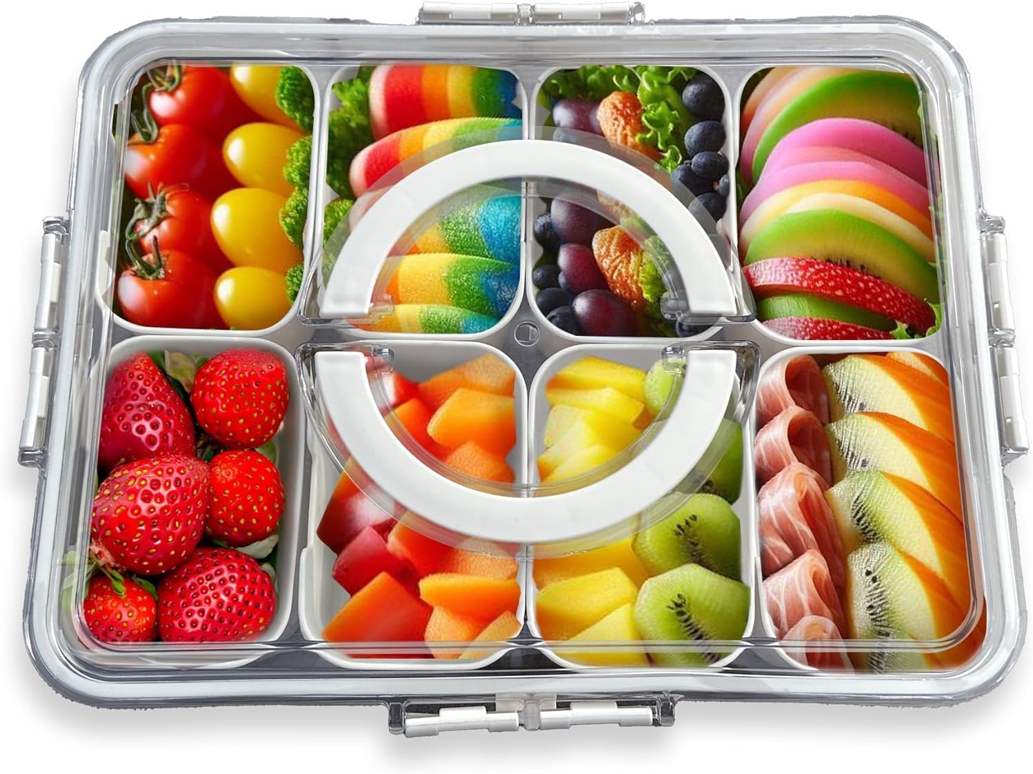 Thumbnail 1 de HRXFOZ Divided Serving Tray with Lid & Handle (8 Compartments) Portable Snack Box