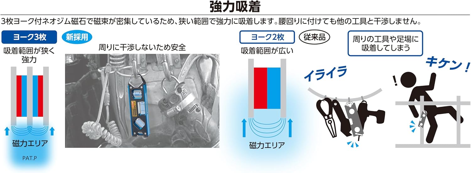 Detalle de シンワ測定 73478 仮設工レベル STRONG-MAG 150mm マグネット付 ブルー
