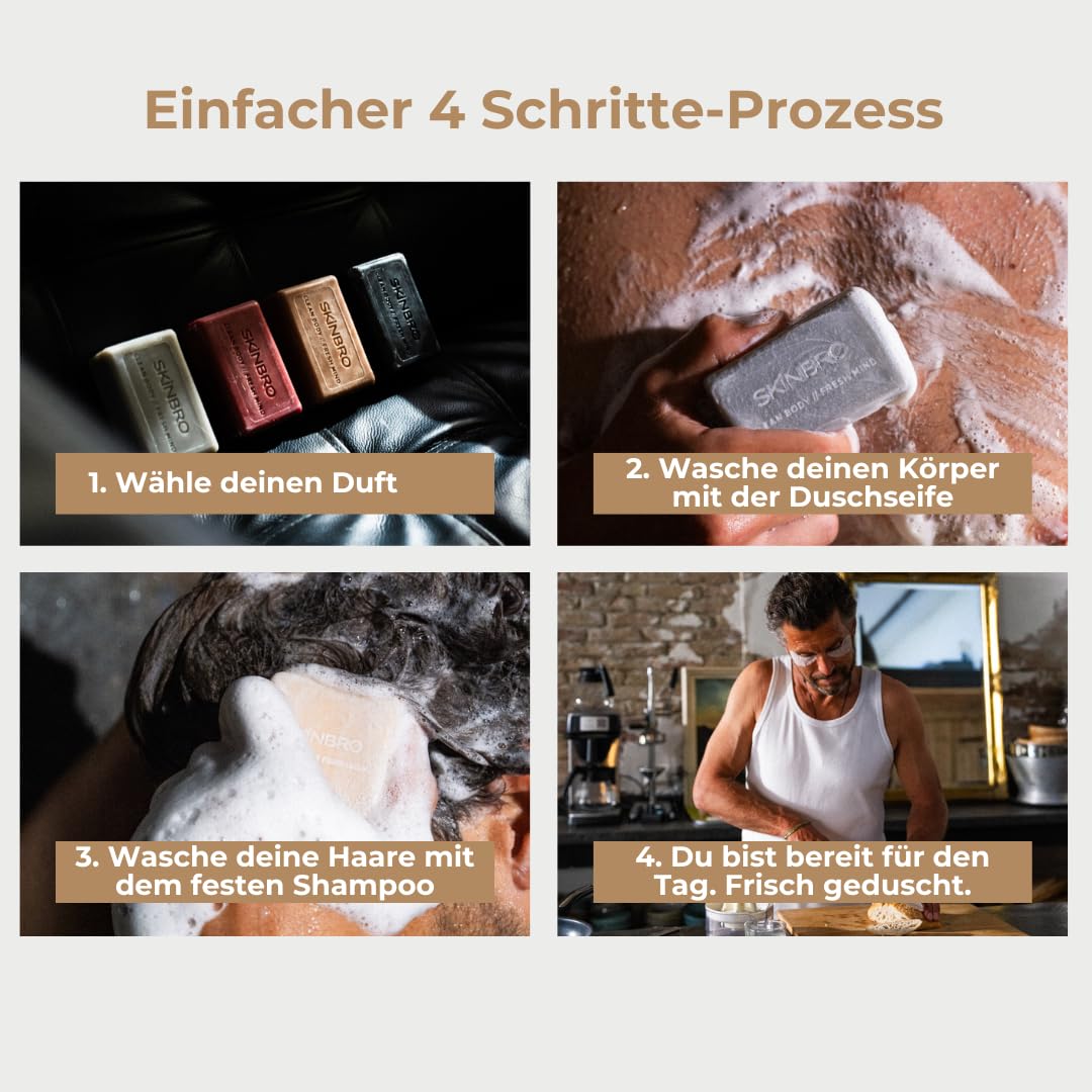 Detalle de SKINBRO Festes Duschgel für Männer „New York Flair“ (vegan, silikonfrei, 100 g) – Duschseife & Shampoo in einem