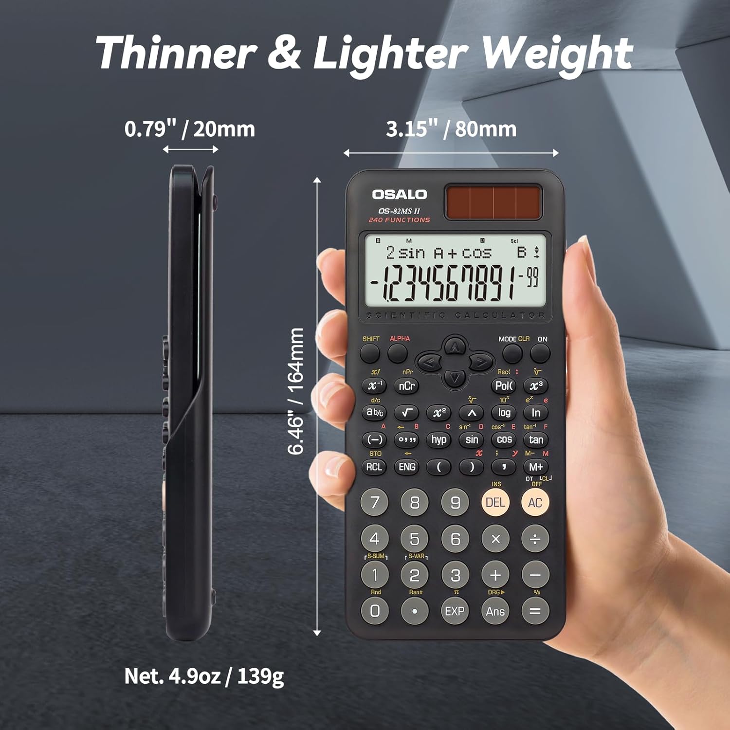 Thumbnail 6 de OSALO Scientific Calculator OS 82MS (2nd Edition) – 240 functions, 2-line display with slide-on cover