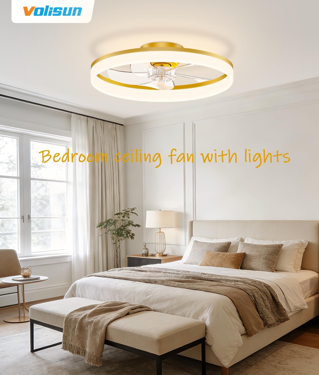 Thumbnail 6 de VOLISUN 21171ZM Low-Profile Ceiling Fan with Light, Remote, and Gold Finish
