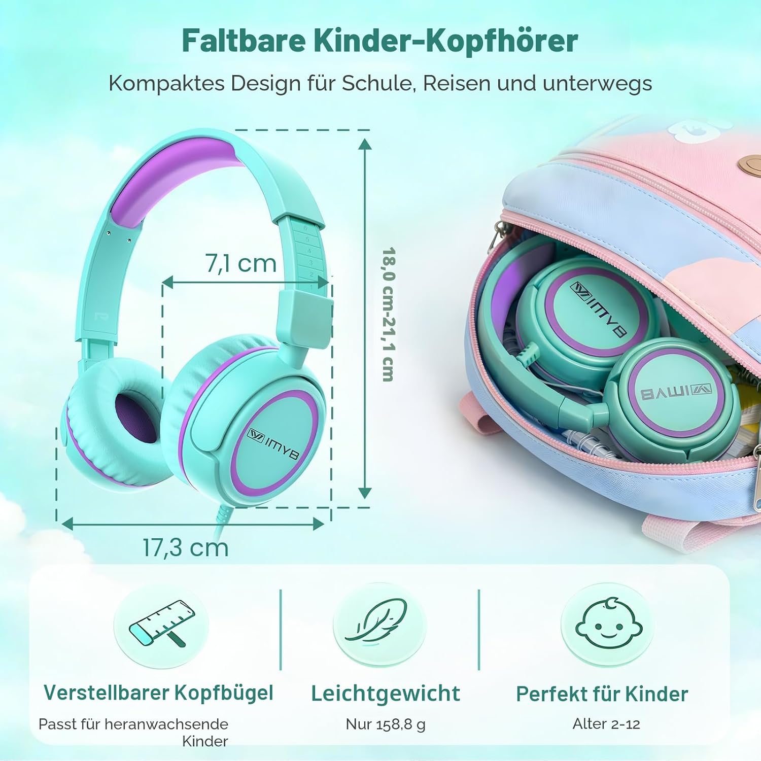 Thumbnail 5 de IMYB Kinderkopfhörer mit Kabel, 3,5 mm, 60 g, Grün