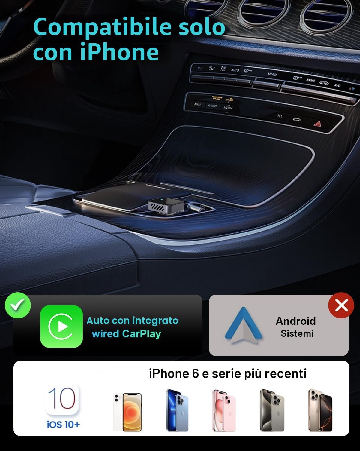 Thumbnail 1 de Gatatol Adattatore CarPlay Wireless per iPhone: da CarPlay cablato a wireless, mini USB-A/USB-C