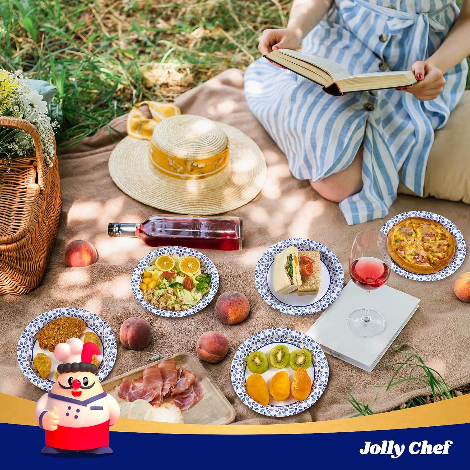 Detalle 2 de JOLLY CHEF 10-Inch Disposable Paper Plates (140 Count) – Soak Proof & Cut-Resistant
