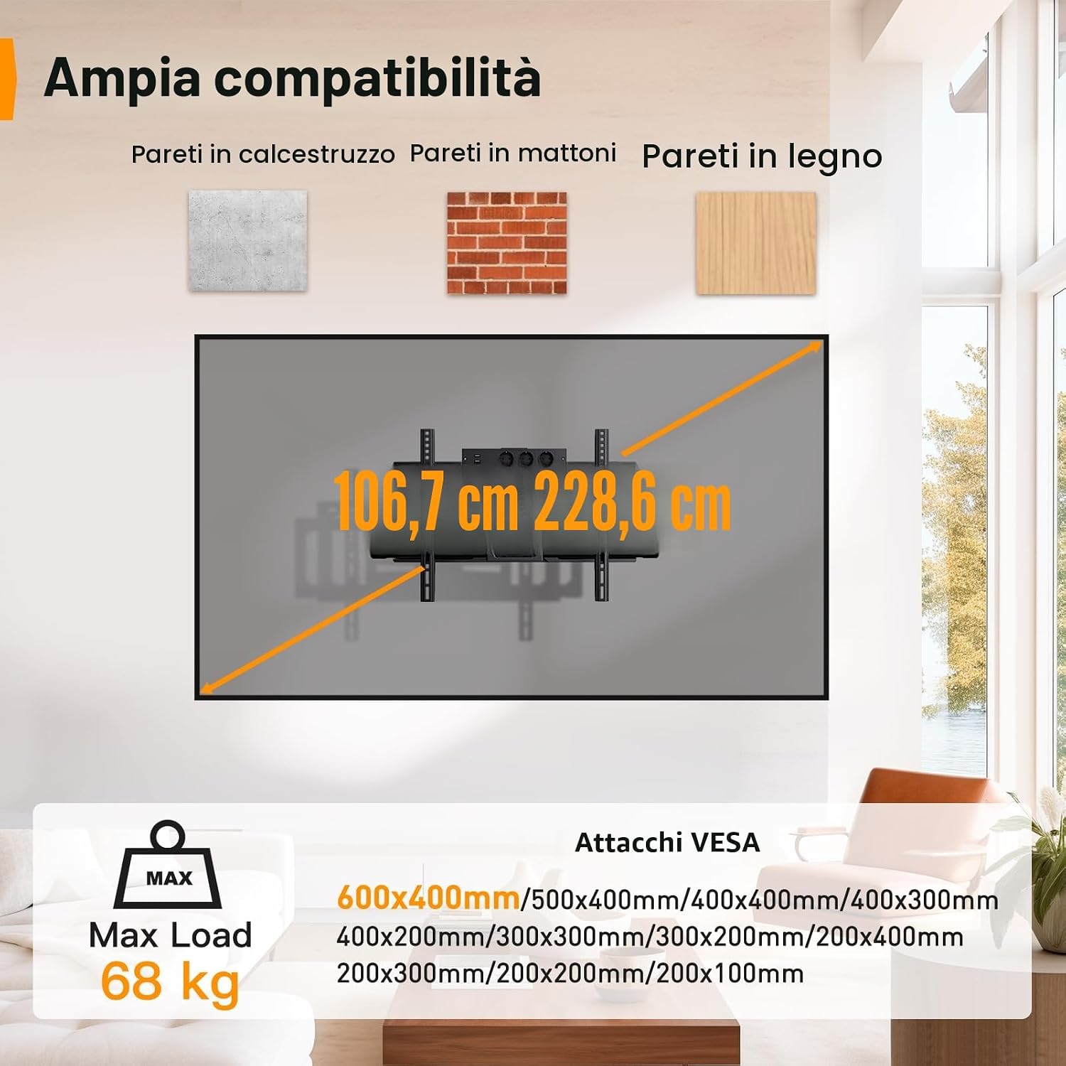Thumbnail 1 de Perlegear PGLF11: Supporto TV a parete full motion per schermi da 42" a 90