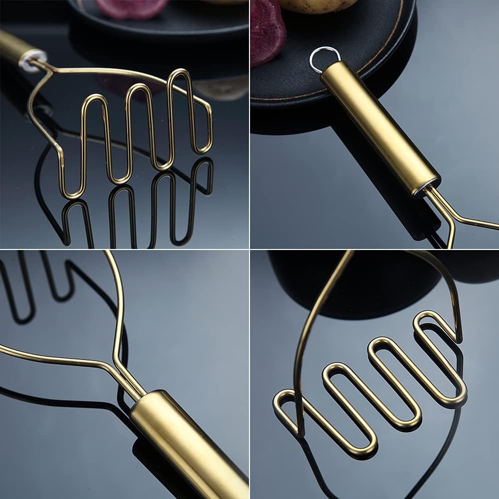 Thumbnail 6 de HOMQUEN gouden aardappelstamper van roestvrij staal, 9,6 inch
