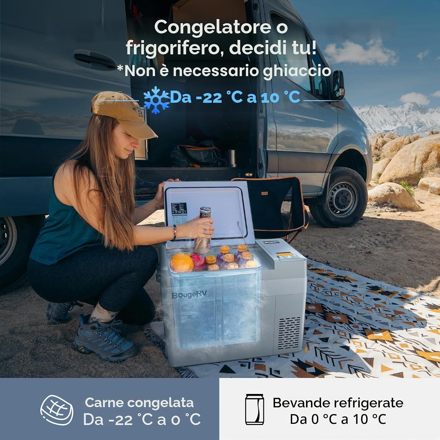 Detalle de BougeRV CRPRO frigo portatile a compressore 29 litri (da -22°C a 10°C) 12/24 V e 110–240 V, grigio