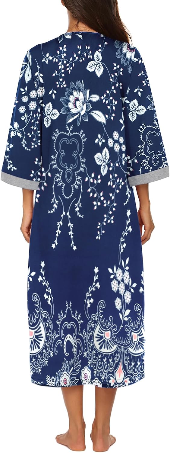 Detalle 1 de Ekouaer Women's Full-Length Zip Robe with Pockets, 3/4 Sleeves