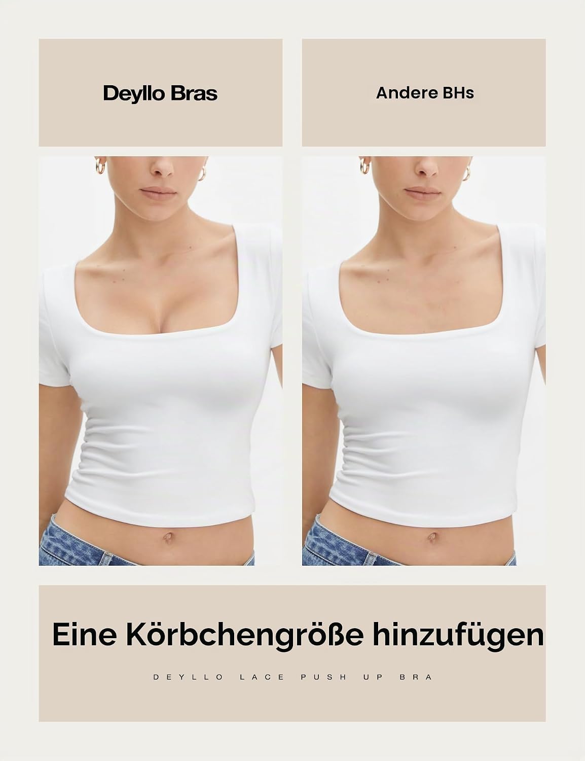 Detalle de Deyllo Push-Up-BH für Damen mit Spitze – gepolsterte Bügel-BH, hebt an und vergrößert um eine Körbchengröße