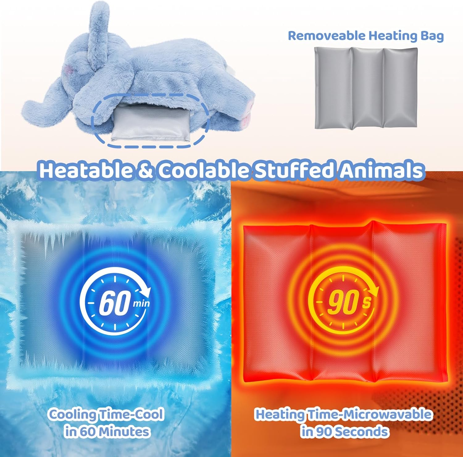 Thumbnail 4 de Mewaii 23-Inch Weighted Elephant Plush with Microwavable Heating Pad