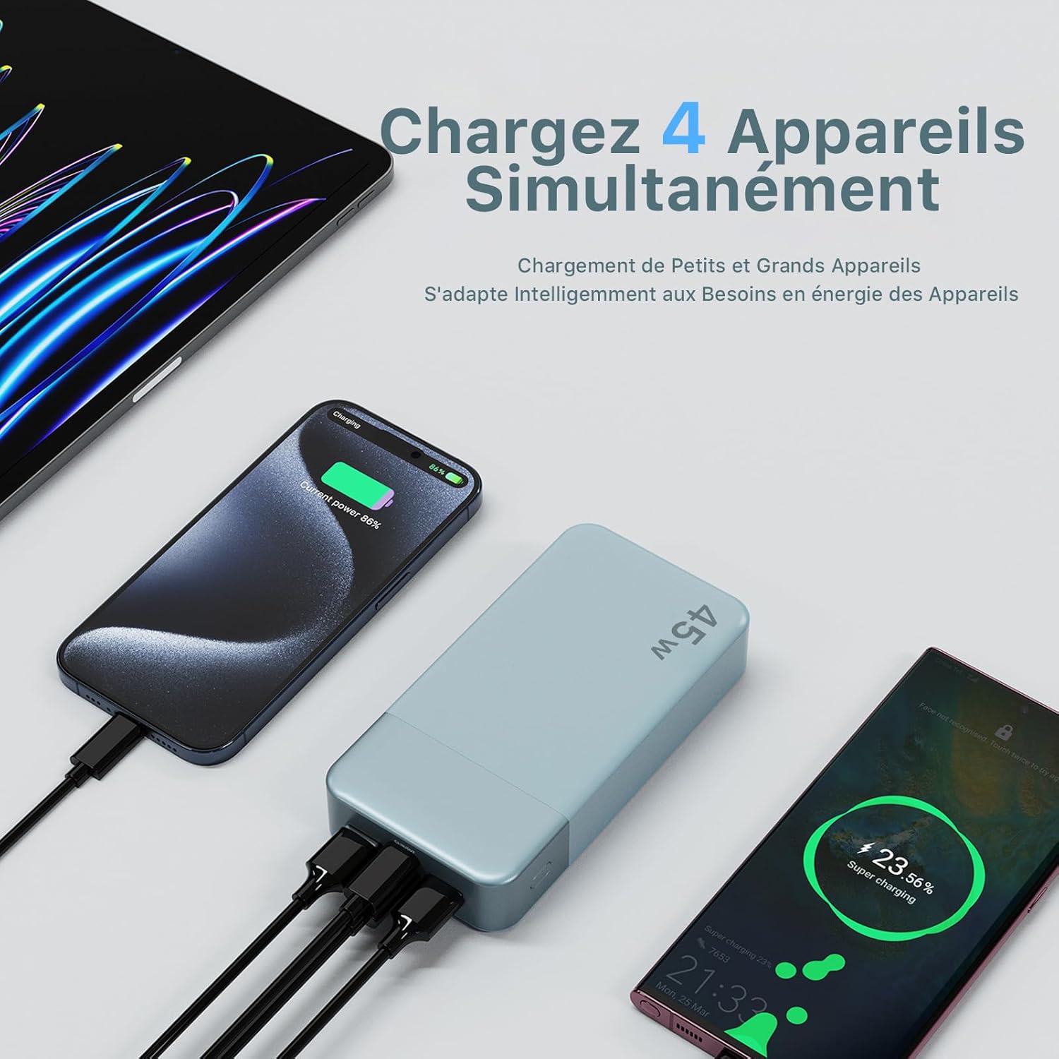 Thumbnail 3 de Nobis Batterie Externe 20000mAh Power Bank 45W – Charge Rapide USB-C In/Out, 4 Ports + affichage LED