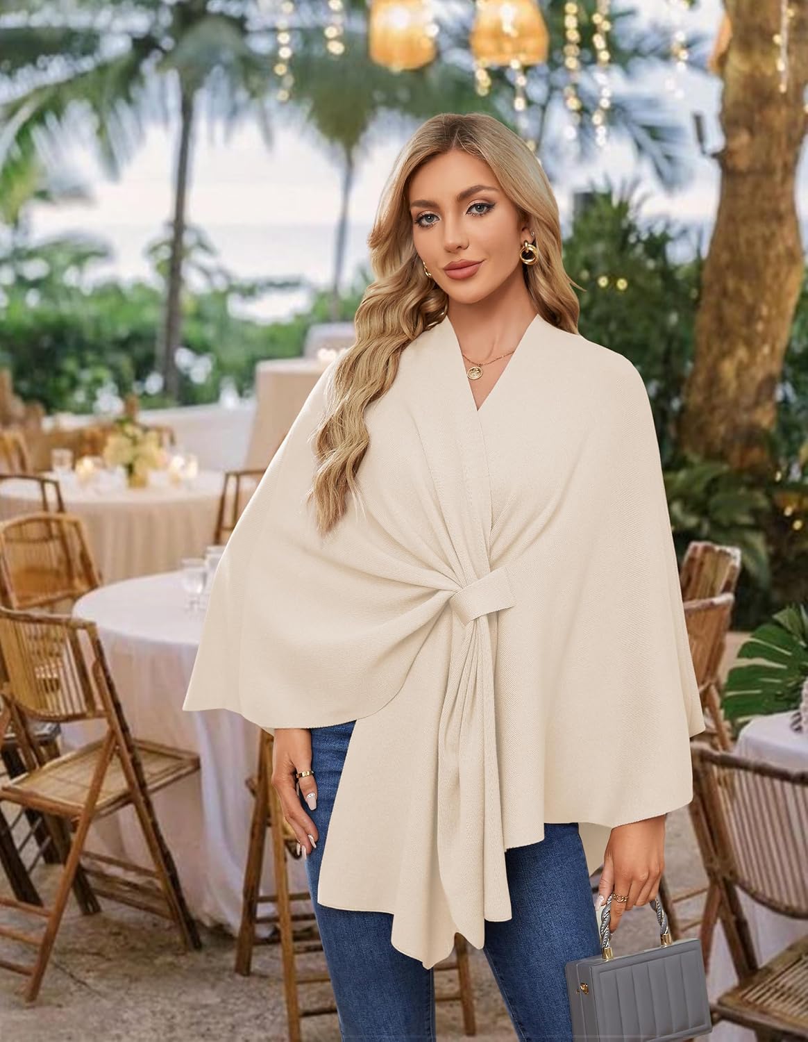Detalle de PULI Women’s Elegant Shawl Wrap Poncho Sweater (Soft Open Front, One Size)