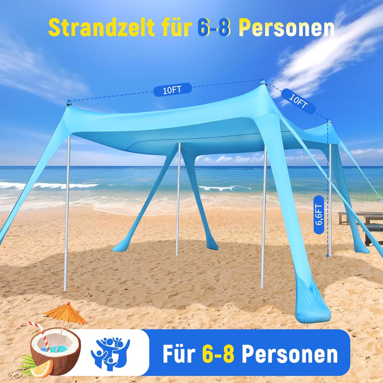 Thumbnail 4 de Purebox Strandzelt Strand Sonnensegel mit UPF 50+ – 10x10 ft, schneller Aufbau, inkl. 8 Sandsäcken