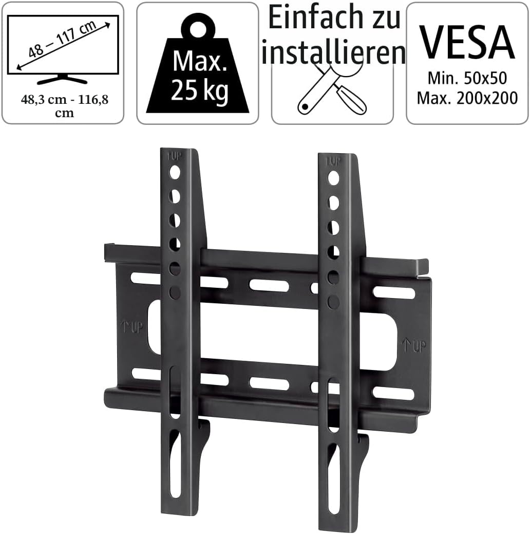Detalle de Hama TV Wandhalterung starr extra flach (19–50 Zoll, VESA 50×50 bis 200×200, bis 25 kg) schwarz
