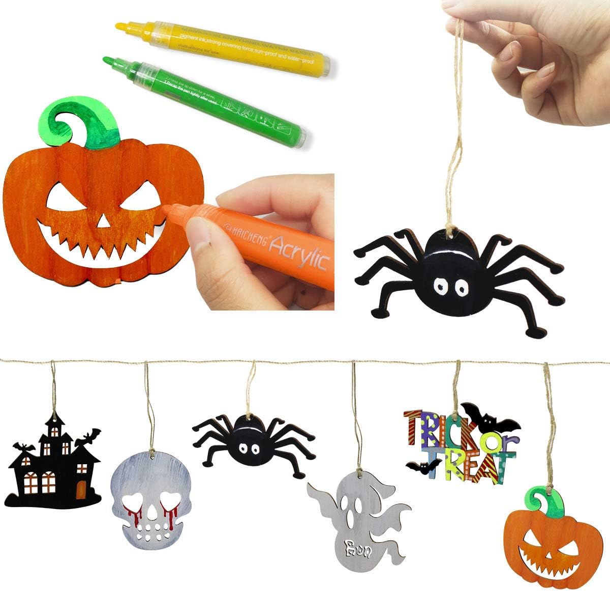 Detalle 2 de Hidreas Halloween Wooden Ornaments, 60-Piece Set
