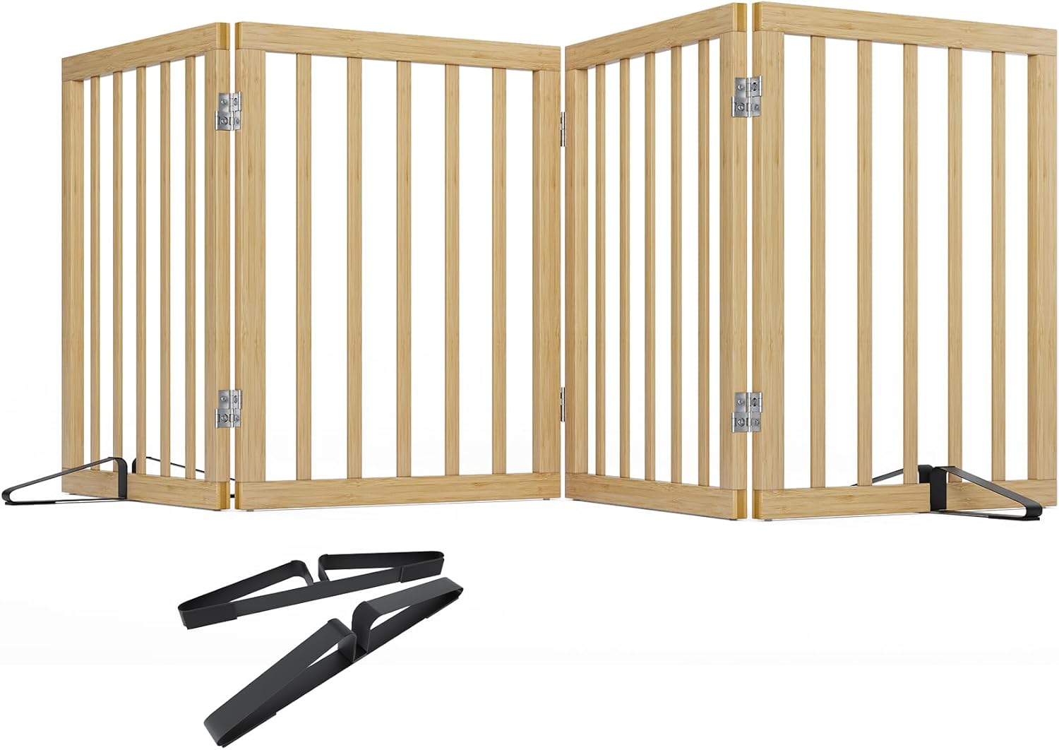 Morwdxef Natural Bamboo Freestanding Dog Gate (4 Panels) for Stairs and Doorways