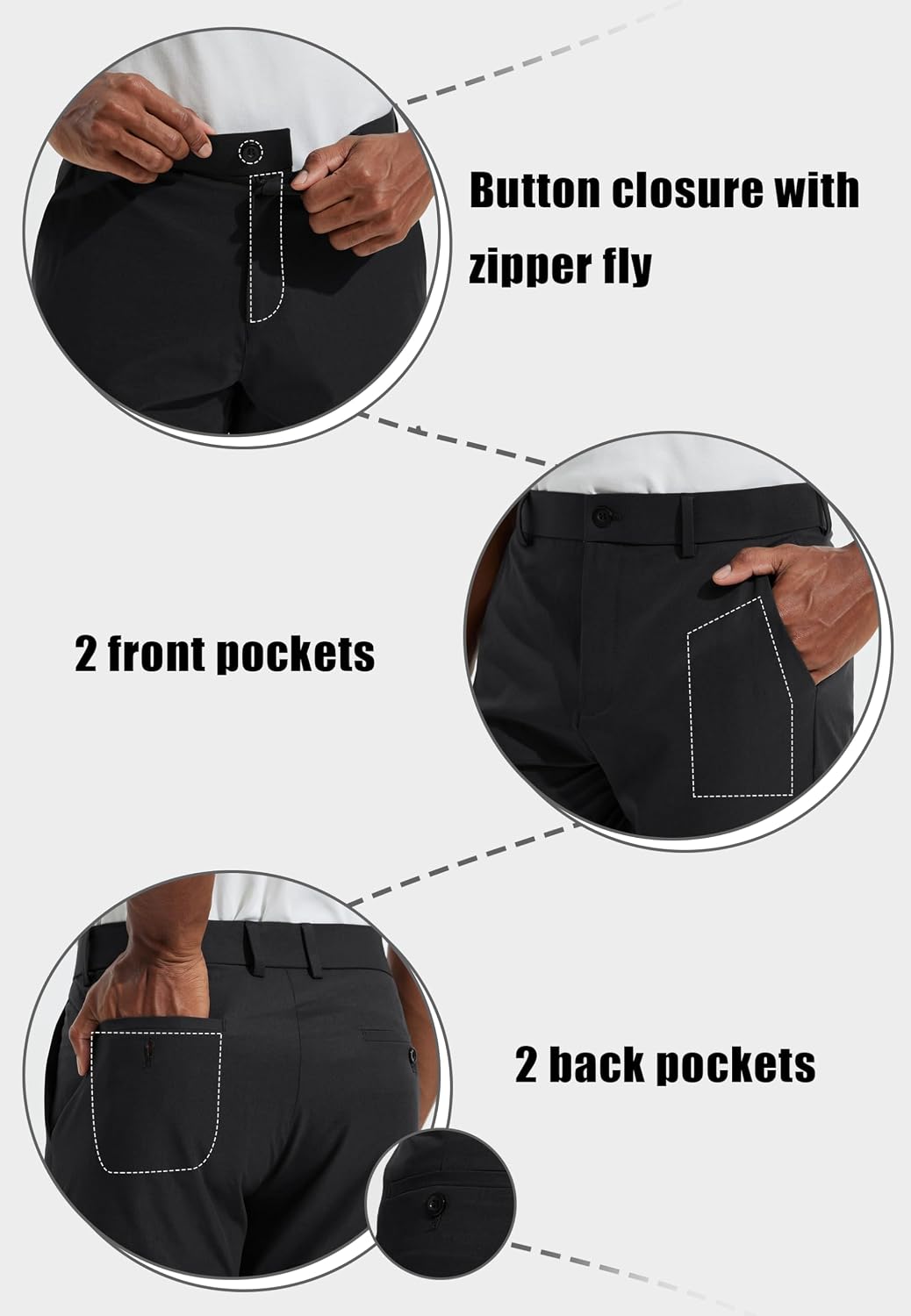 Detalle 2 de Men's Golf Pants Lightweight Stretch Dress Office Travel Slacks (30/32/34 in inseam)