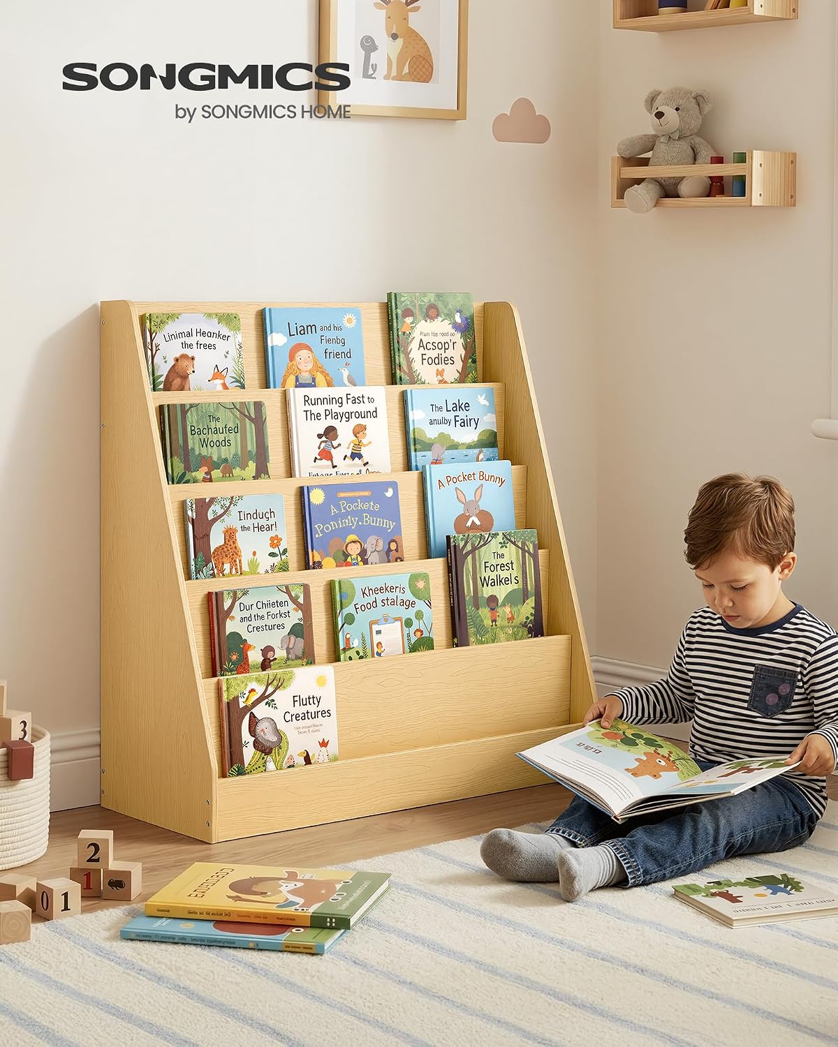 Detalle 2 de SONGMICS UGKR076YZ01 Kids Bookcase, 5-Tier Front-Facing Shelves, Yellow