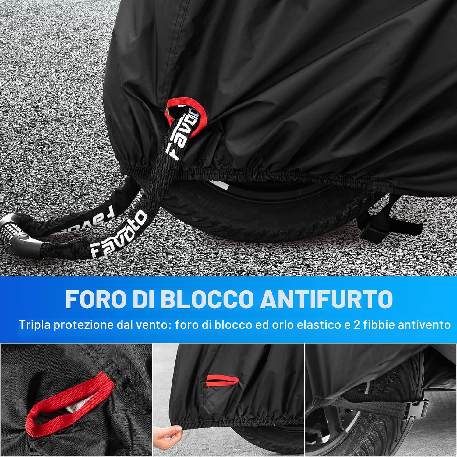 Thumbnail 5 de Favoto Telo Coprimoto 210D per Moto con Parabrezza Alto – Protezione completa 245x105x160 cm
