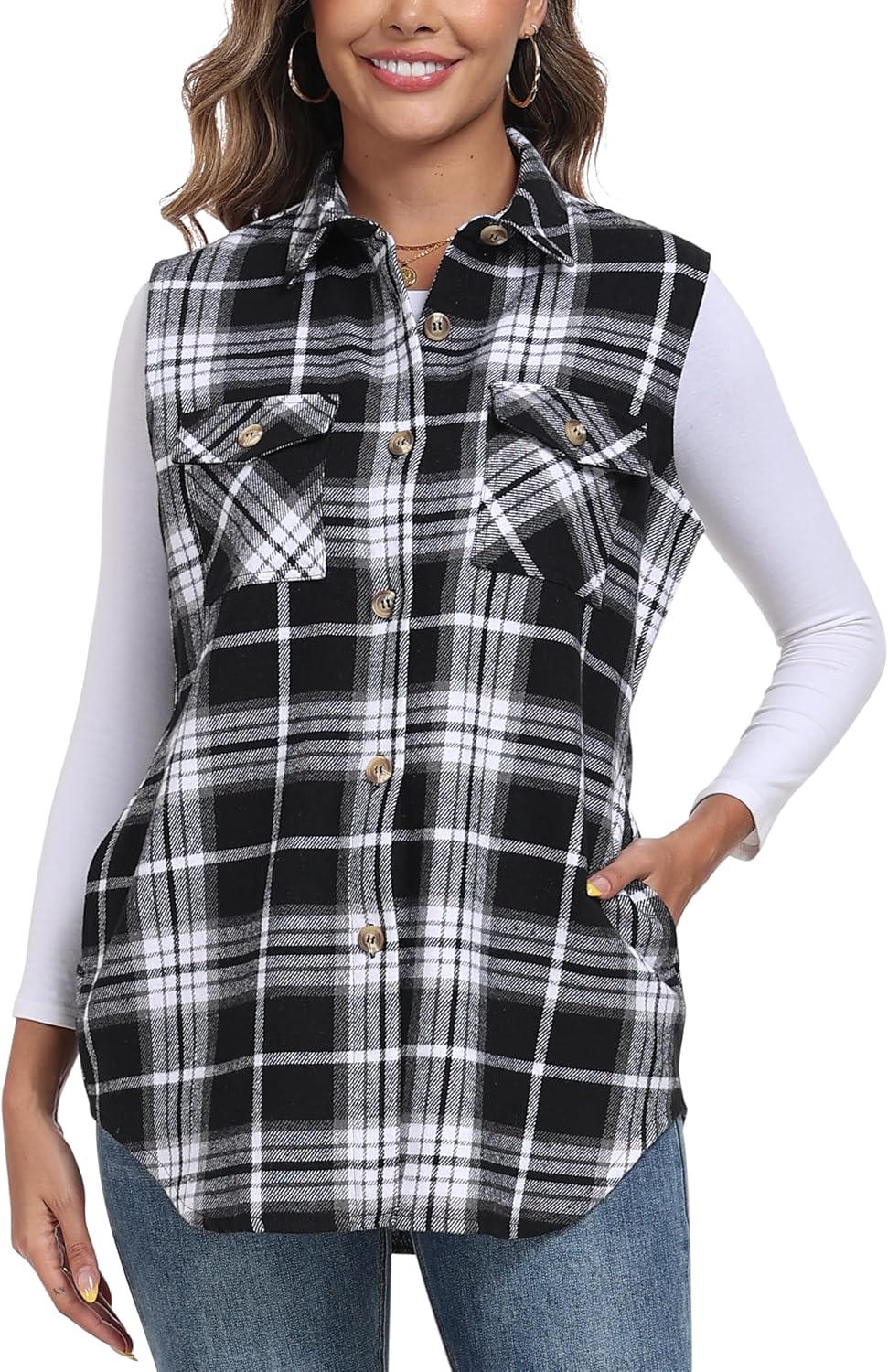 Detalle 2 de MoFiz Women's Plaid Vest, Cotton Blend