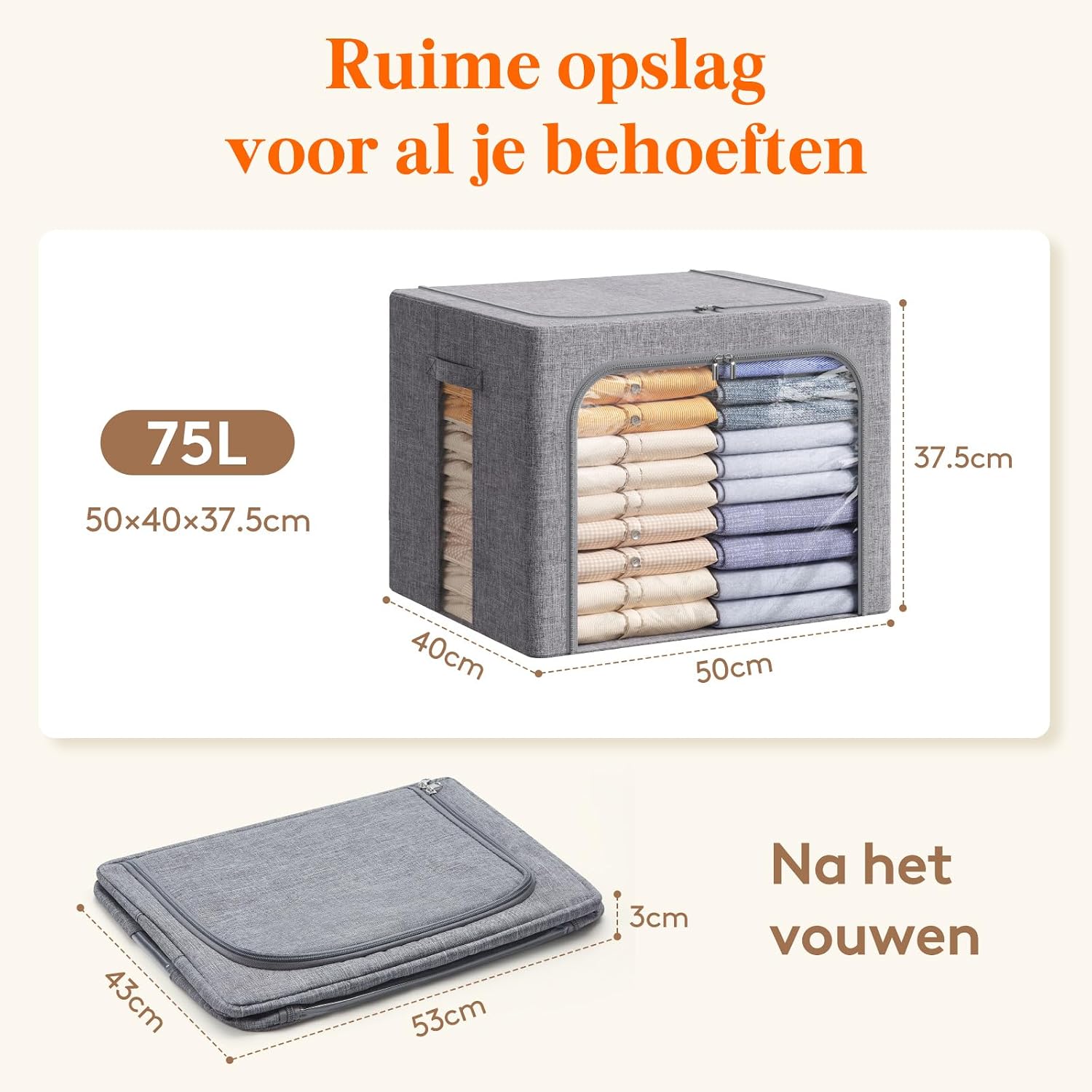 Thumbnail 3 de Lifewit 23224 opbergbakken voor kleding, 75 liter, stapelbaar en opvouwbaar
