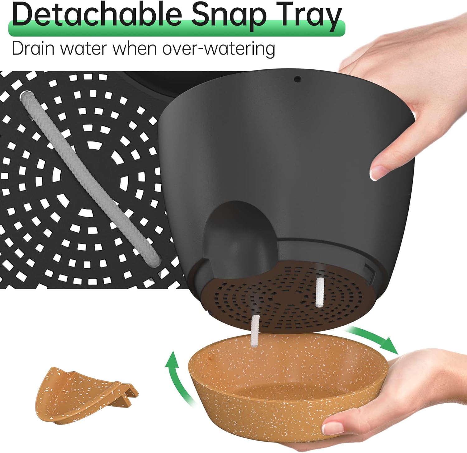 Detalle de ZMTECH 8-Inch Hanging Planters, 2-Pack, Self-Watering with Drainage Holes, Black
