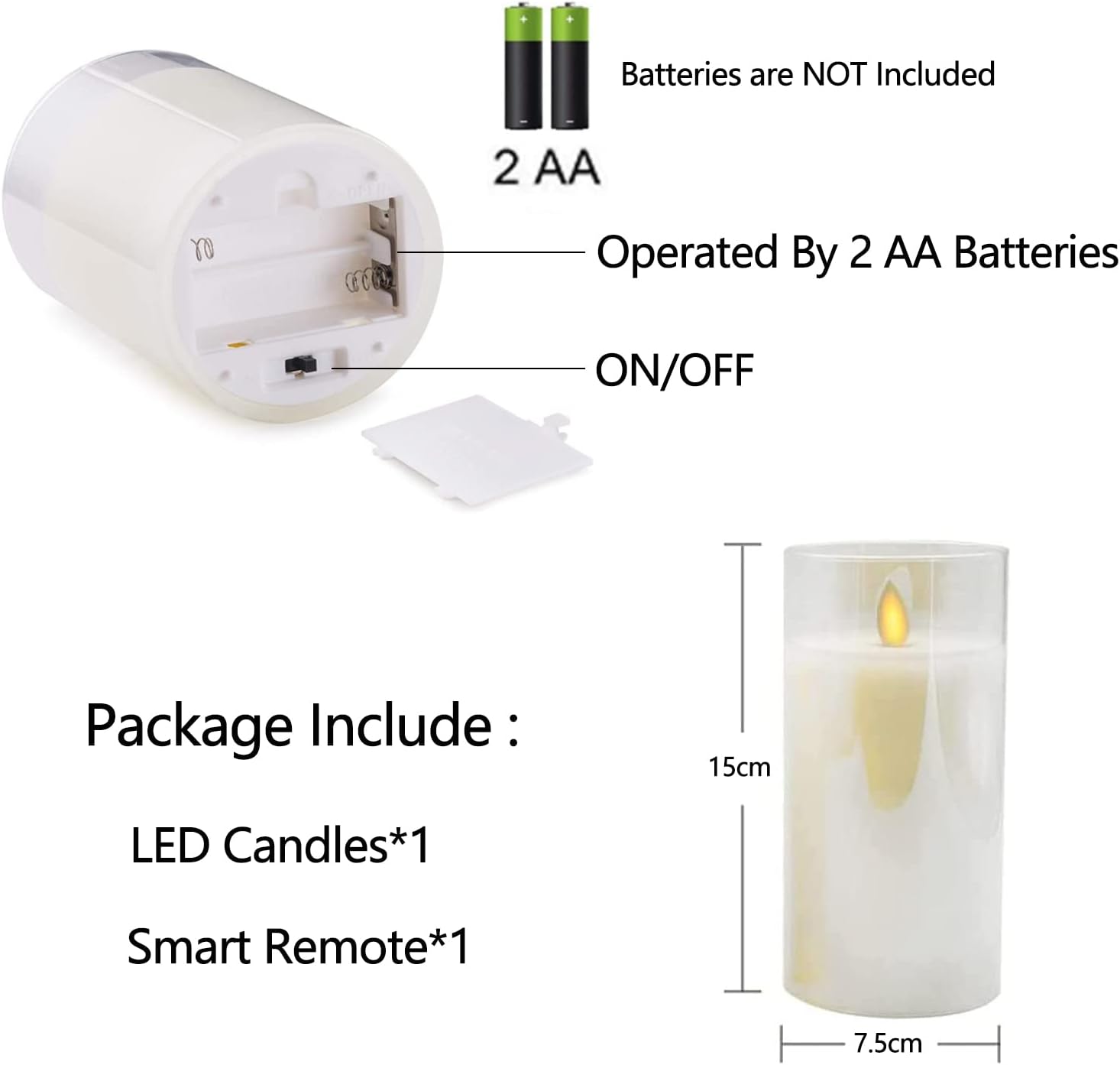 Thumbnail 5 de Candele LED Flickering Flameless con Telecomando a 10 Tasti, 15 cm, Bianco – Vetro e Paraffina Sicure