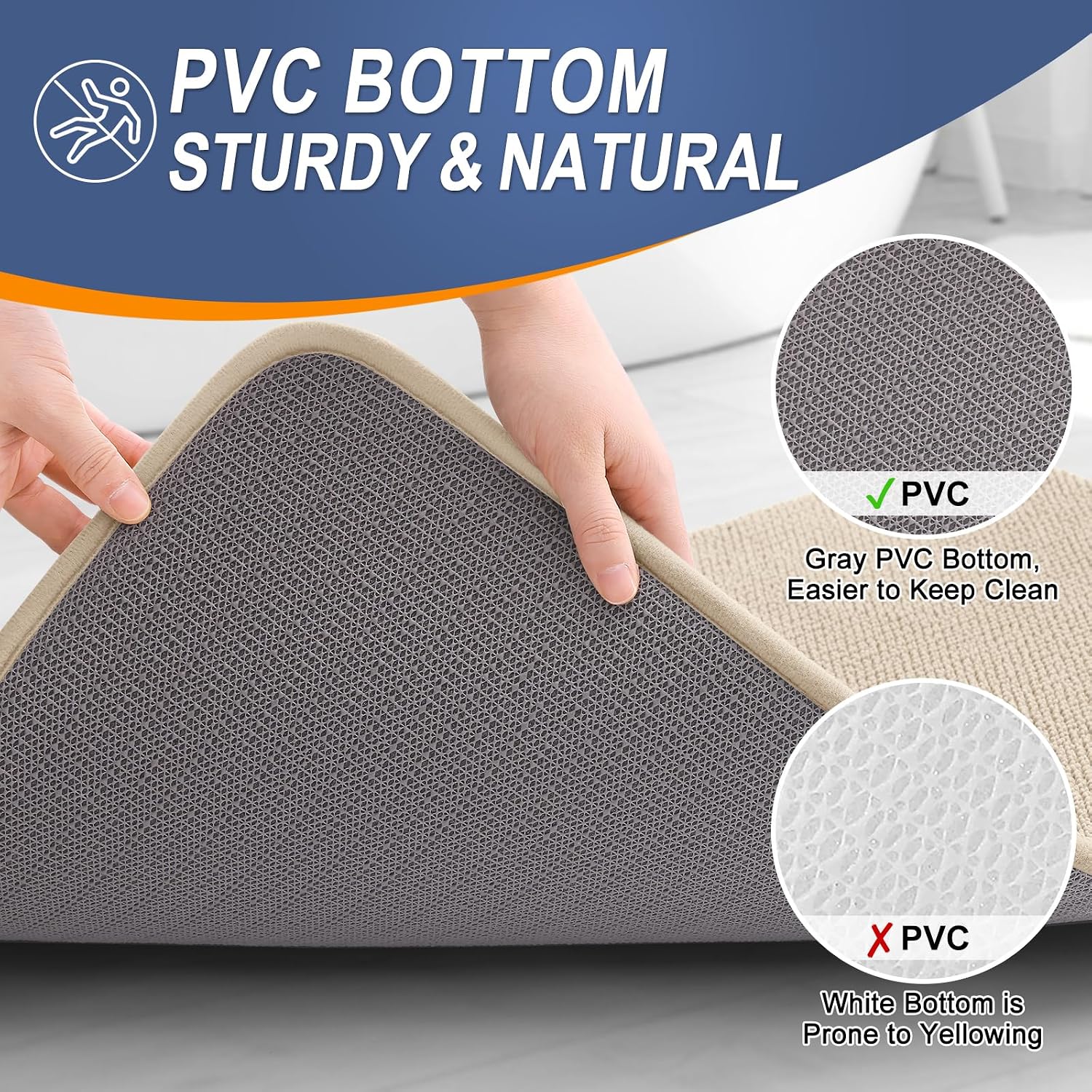 Detalle 2 de OLANLY 47 x 32-Inch Memory Foam Bath Mat, Beige, Machine Washable