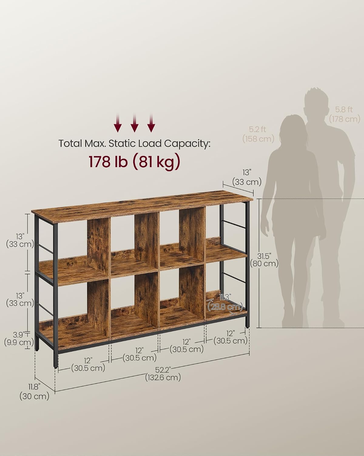 Detalle de VASAGLE LLS128K01 8-Cube Bookcase in Rustic Brown and Black