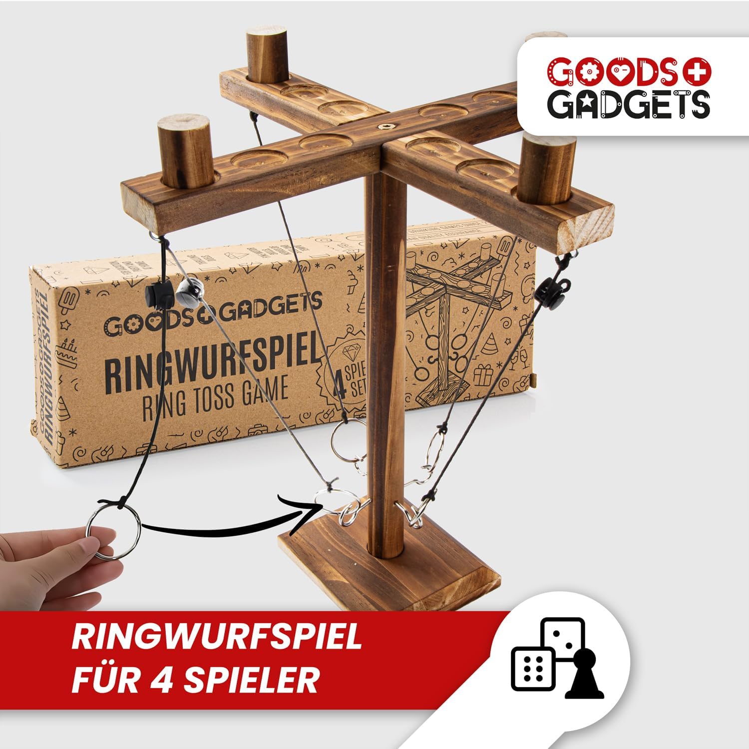 Detalle de Jeu de Lancer d'Anneaux Deluxe en Bois – Ring & Hook Toss Game 2.0