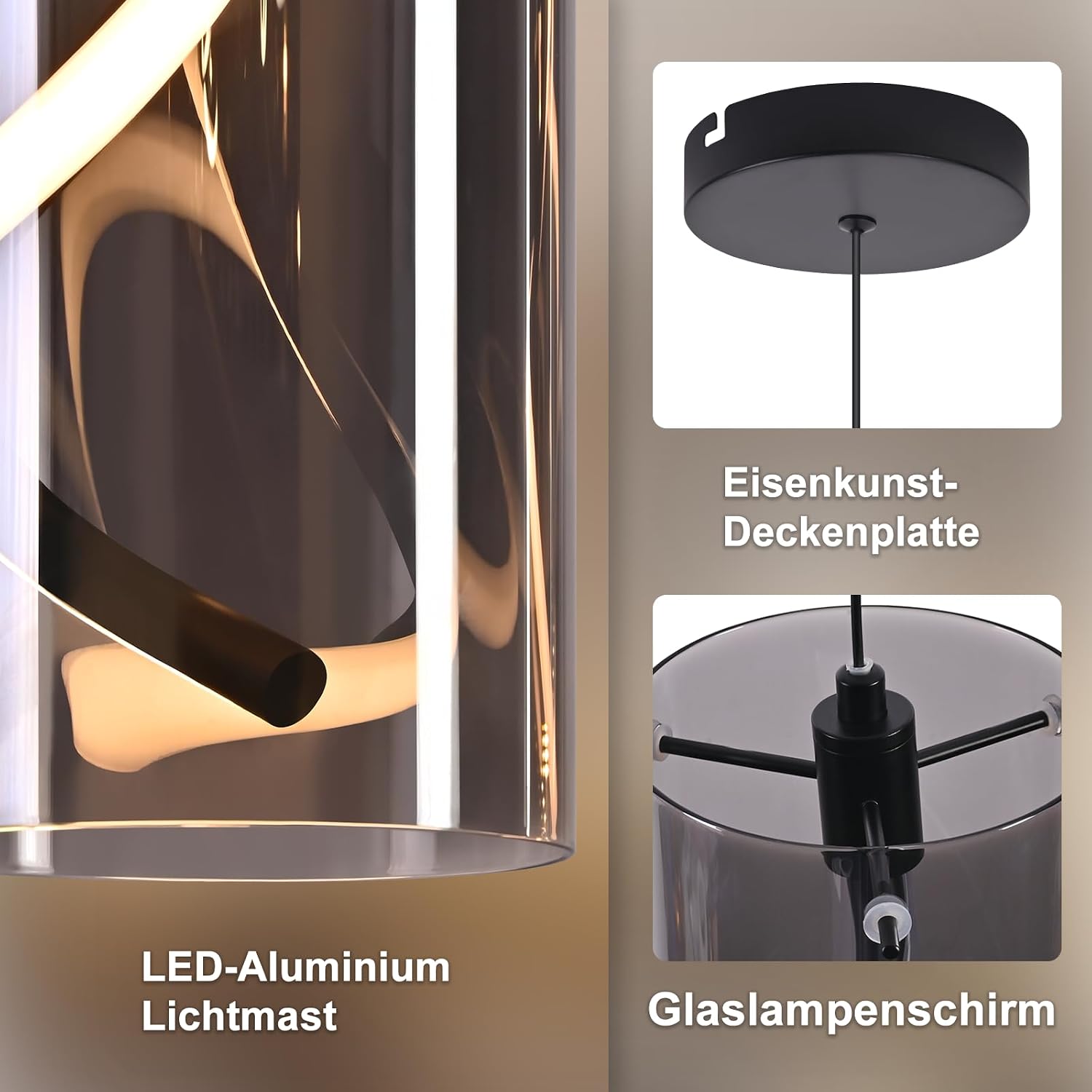 Thumbnail 3 de Laittiin LED Pendelleuchte Esstisch Hängelampe Vintage 2er Glas 1flammig 8W Rauchgrau