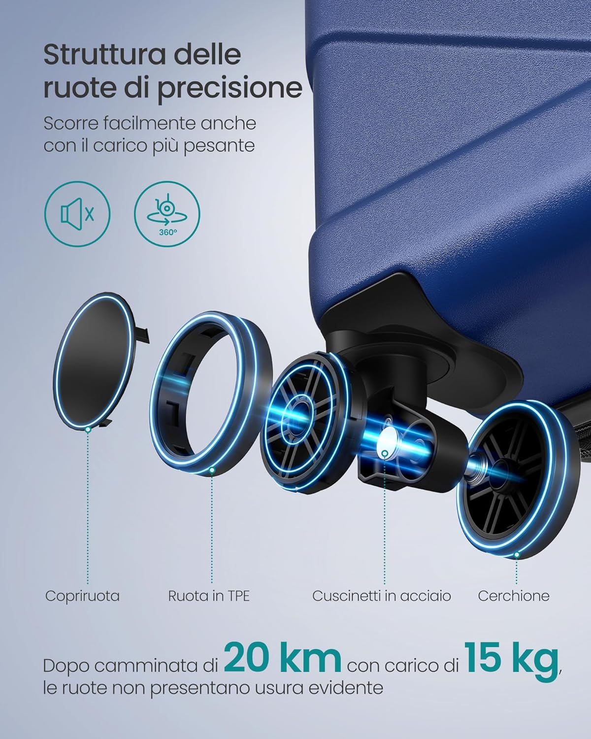 Detalle 2 de SONGMICS Valigia Rigida ABS 65 L con Chiusura TSA, Espandibile, 4 Ruote Doppie, Blu Porto RLP002Q101