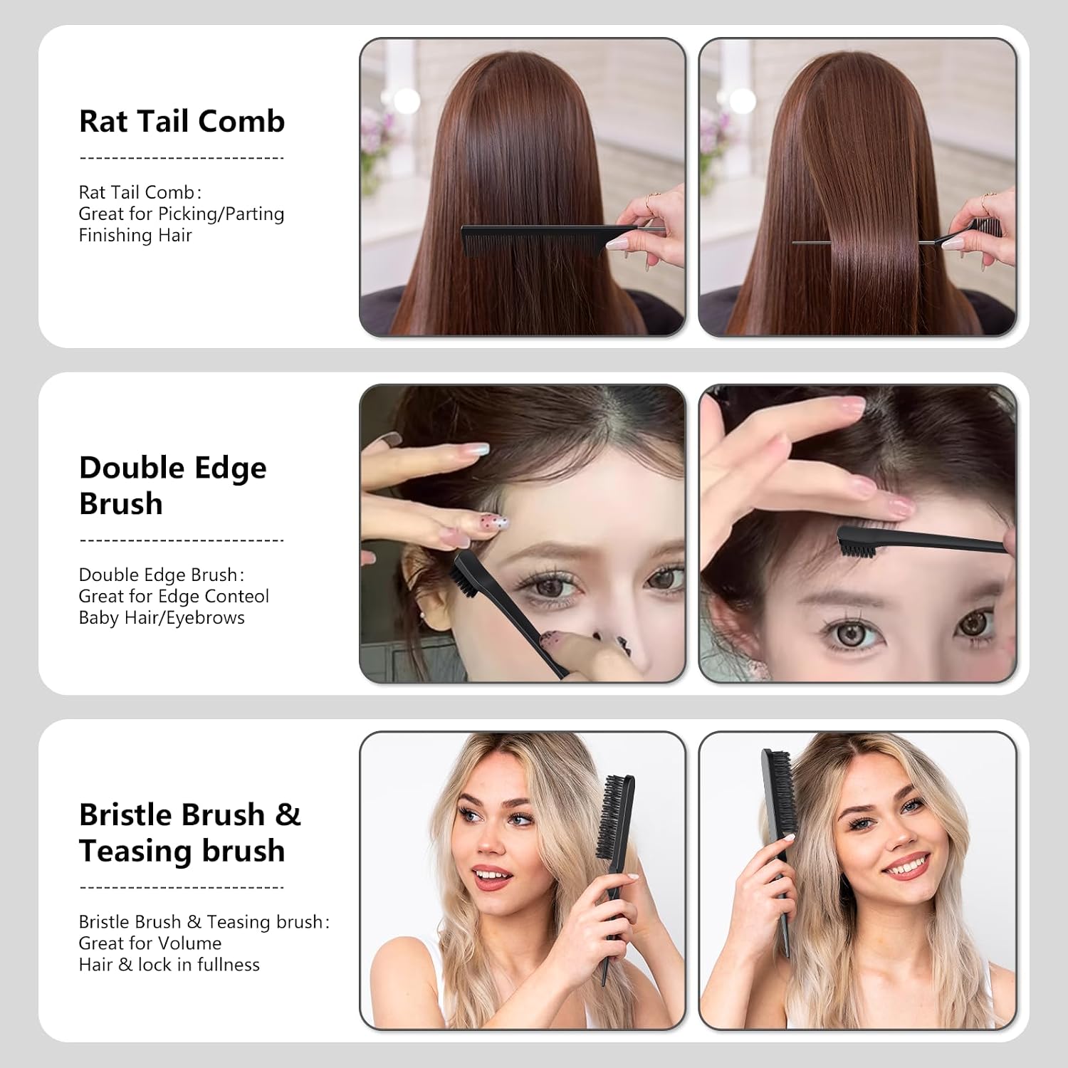 Detalle de Curl Defining Brush Set, 4-Piece Black Hair Styling Kit for Curls and Edges