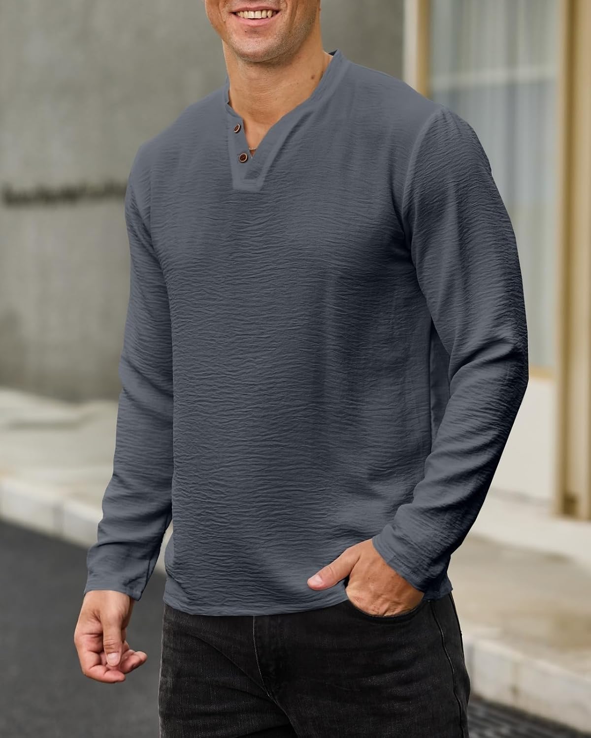 Thumbnail 1 de LAOARA T-Shirt Henley Homme Manches Longues