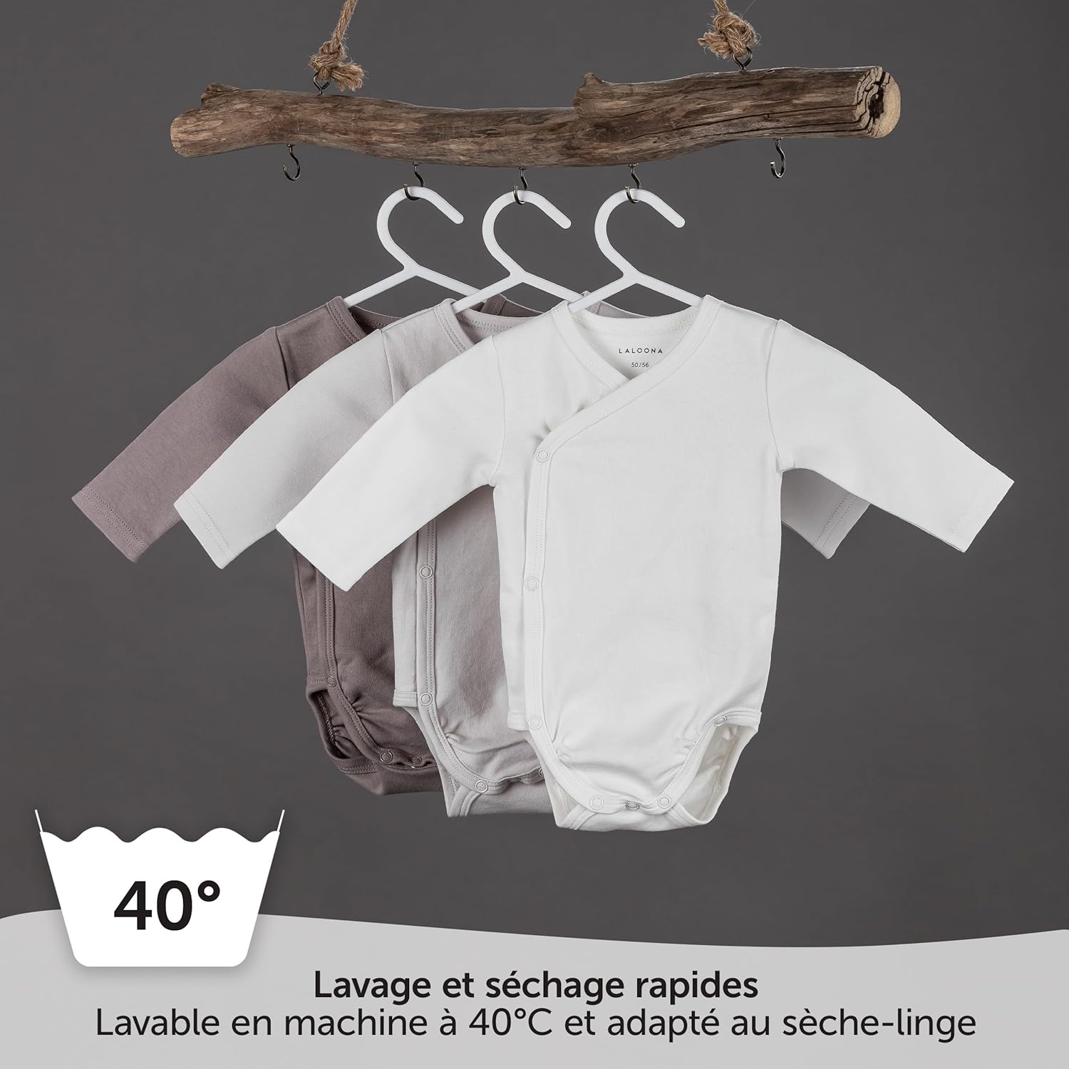 Thumbnail 5 de LaLoona Body Bébé à Manches Longues – Lot de 3 bodies 100% coton, boutons pression, testés Oeko-Tex 100