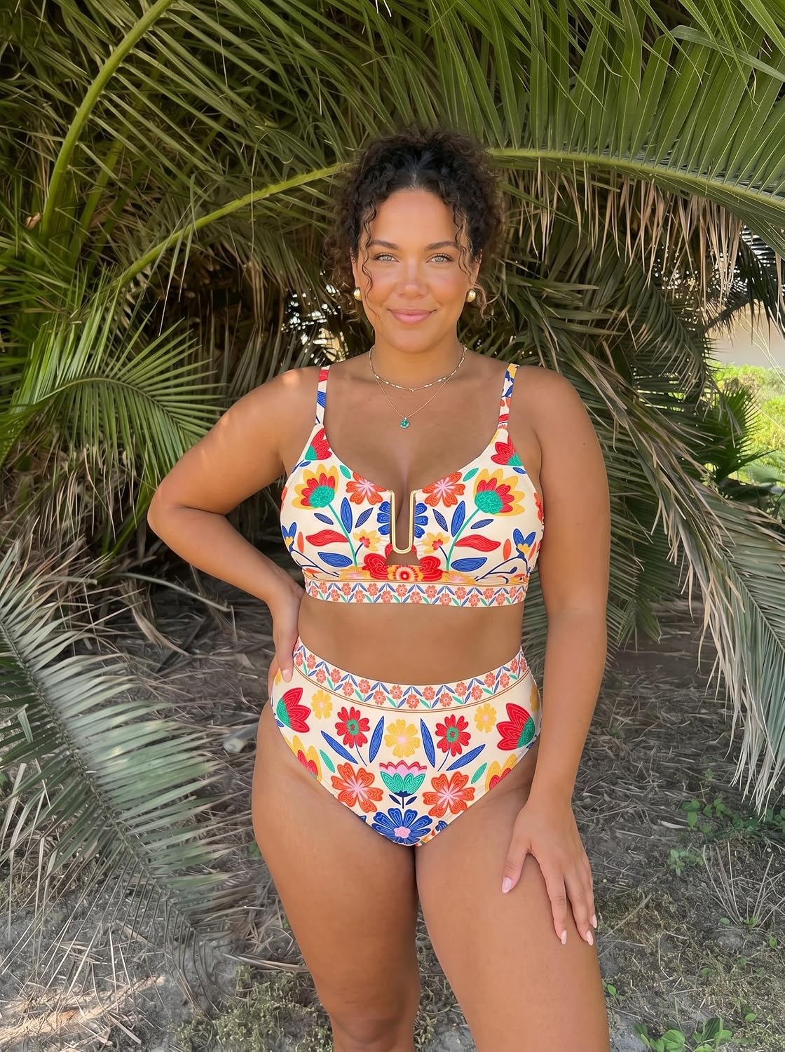 Detalle 1 de Herseas Floral U-Wire High Waisted Bikini Set