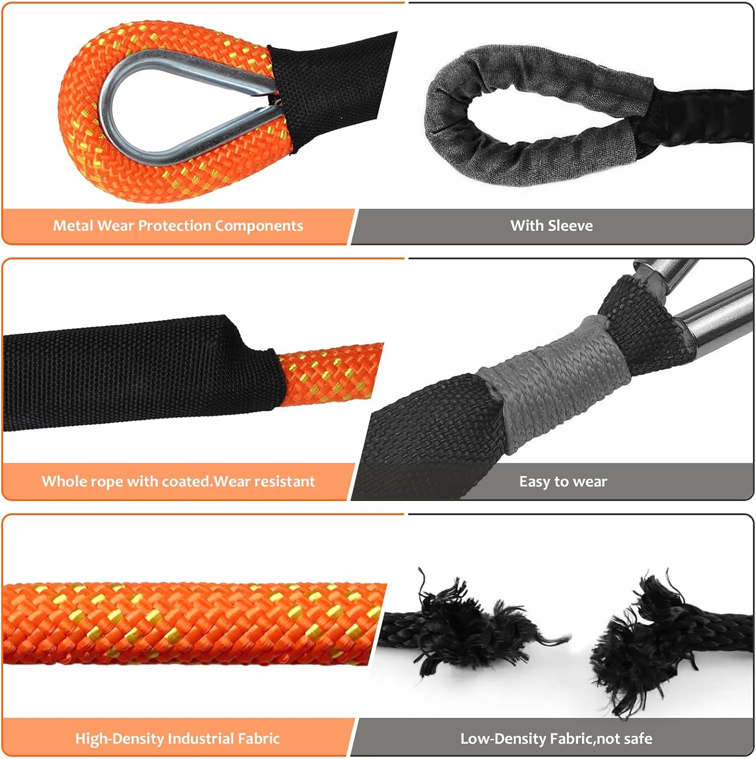 Thumbnail 2 de Longzhuo 6M (20FT) Tow Strap Recovery Rope 22,000 LBS Heavy Duty with D Shackles, Storage Bag & Gloves