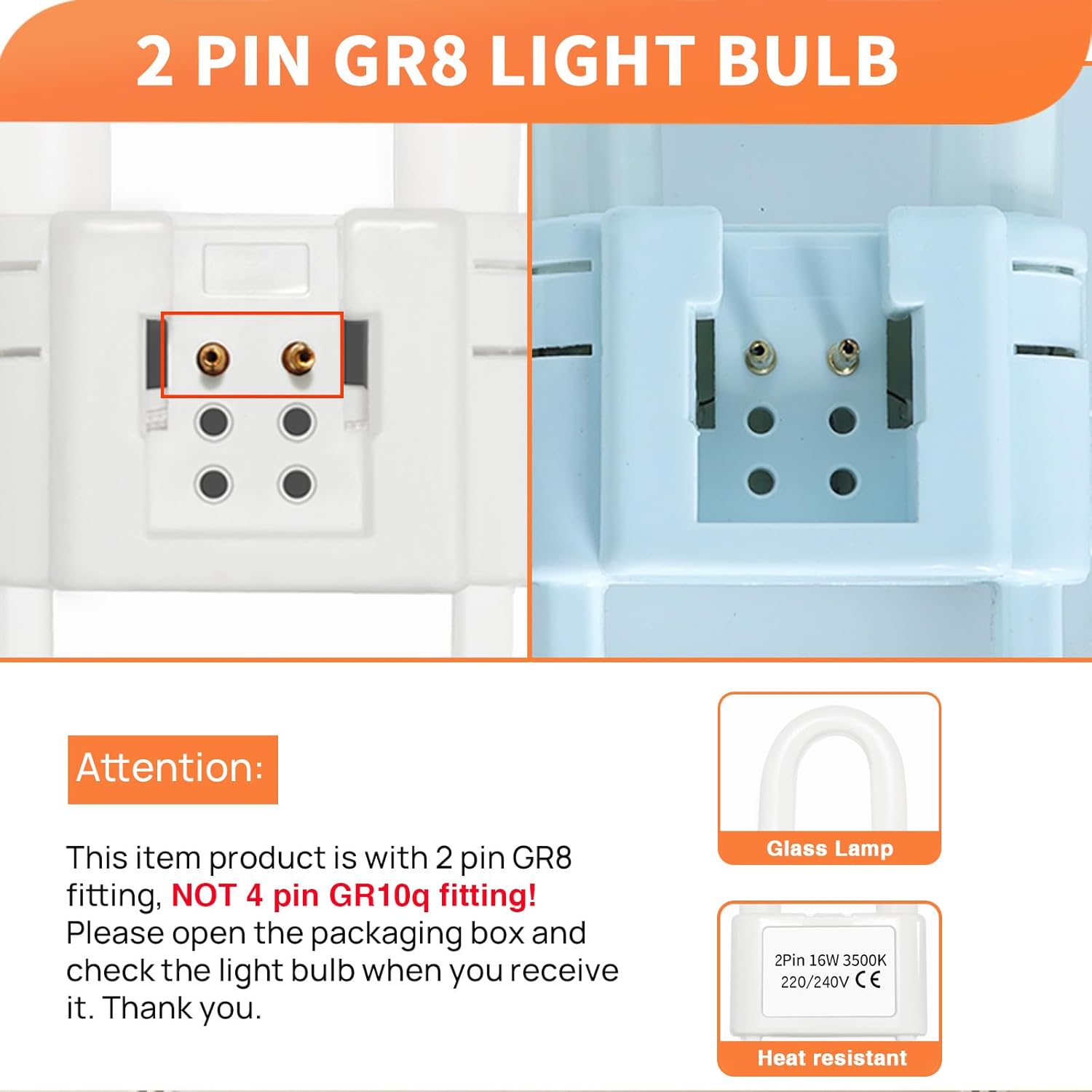 Thumbnail 2 de Akynite 16W 2D Square 2-Pin GR8 Cap Warm White CFL Lamp (3500K) – 230V, 950 lm, Non-Dimmable